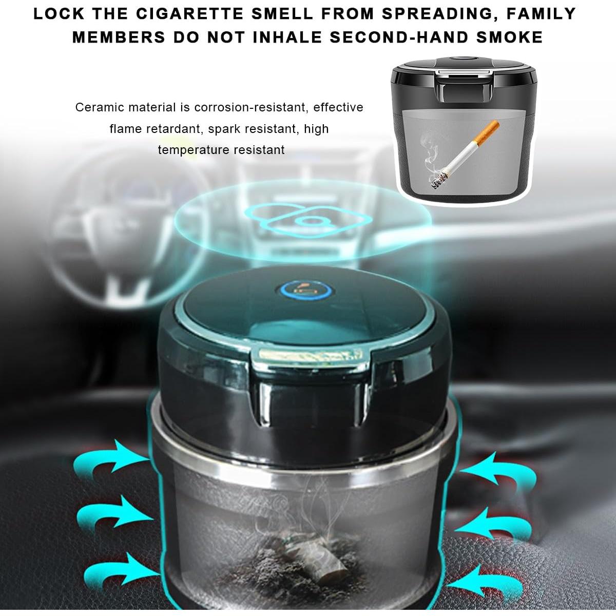 Cenicero de coche ZNDAW con tapa y luz LED azul portátil