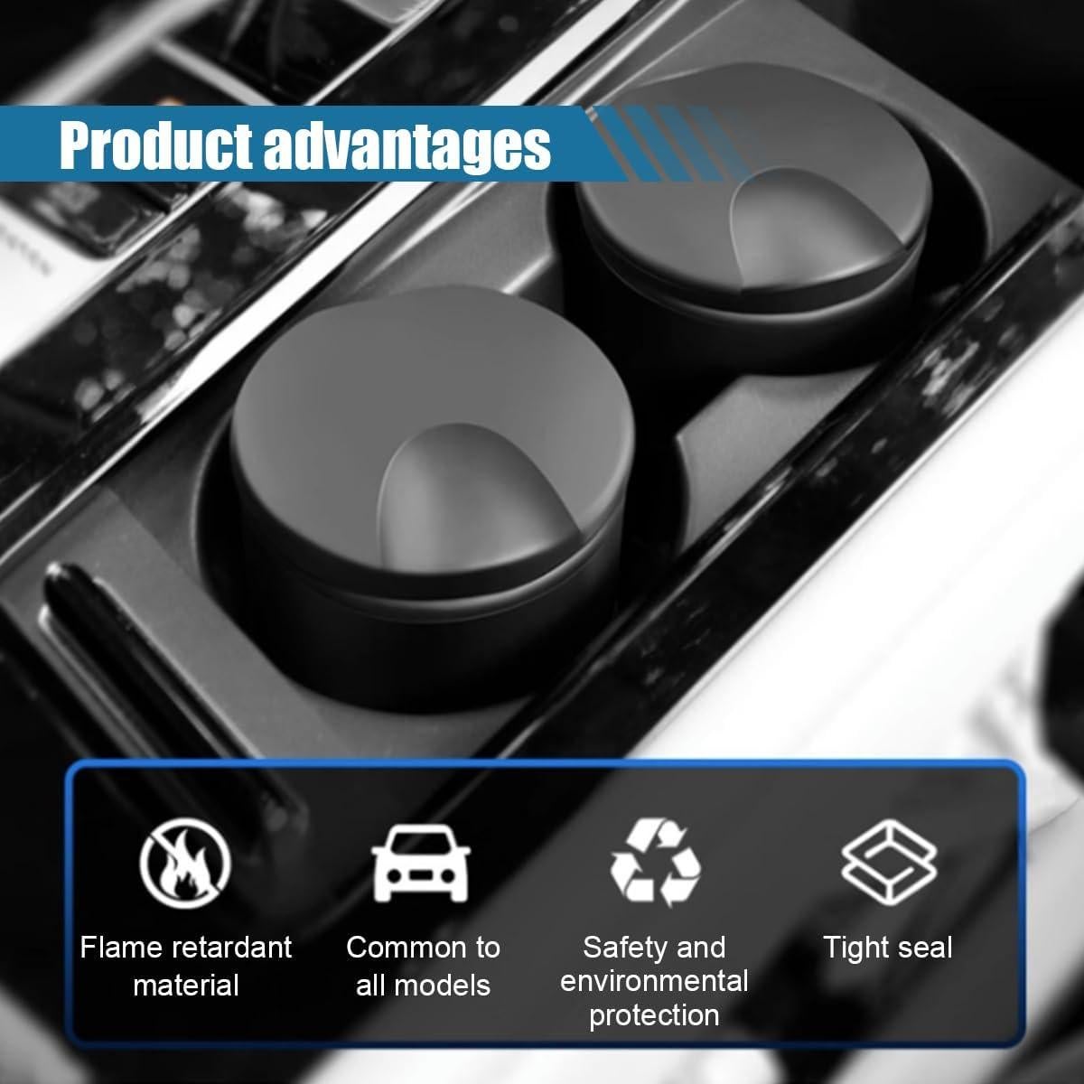 Cenicero de coche SMILFUY con tapa, plástico resistente, 9.19 cm