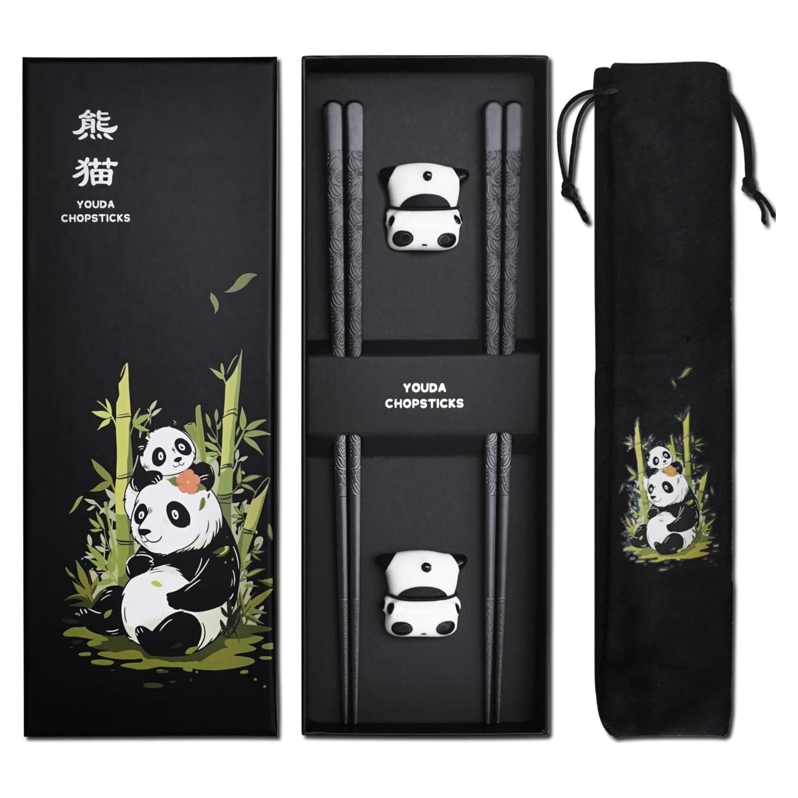 Juego de Palillos de Fibra de Vidrio Youda Panda - 2 Pares + Soporte