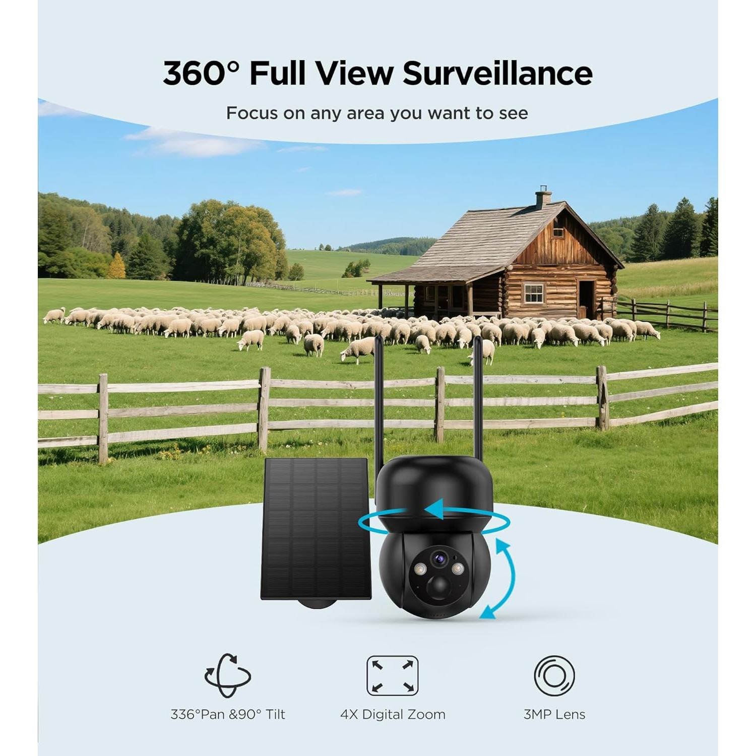 Cámara de Seguridad Solar 4G TOAIOHO 2K Inalámbrica Exterior