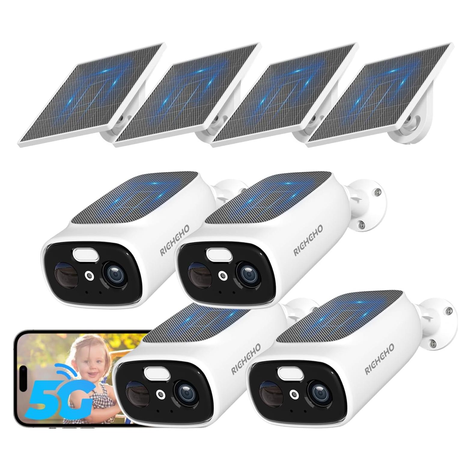 Cámaras de Seguridad Inalámbricas RICHCHO 4PC 2K Solar IP66