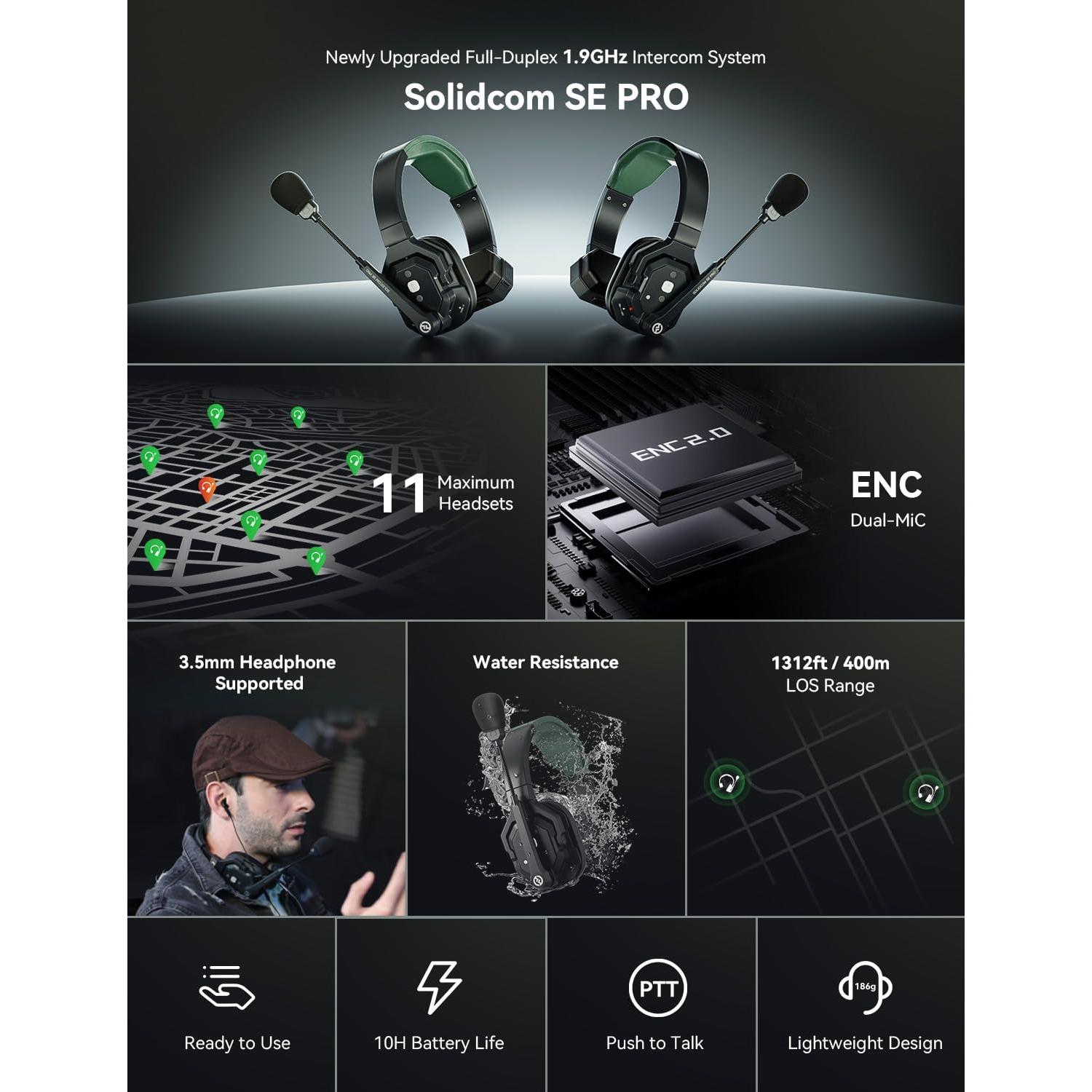 Sistema Intercomunicador Inalámbrico Hollyland Solidcom SE PRO 9 Usuarios