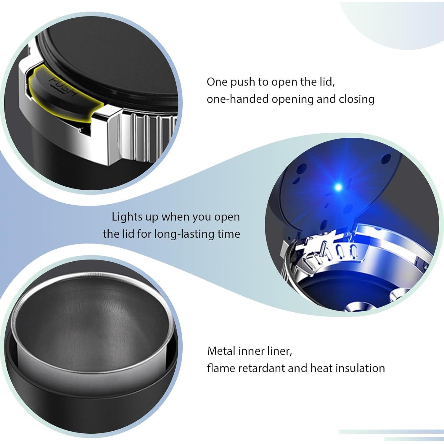 Cenicero de coche FSTURIOS con tapa y luz LED azul