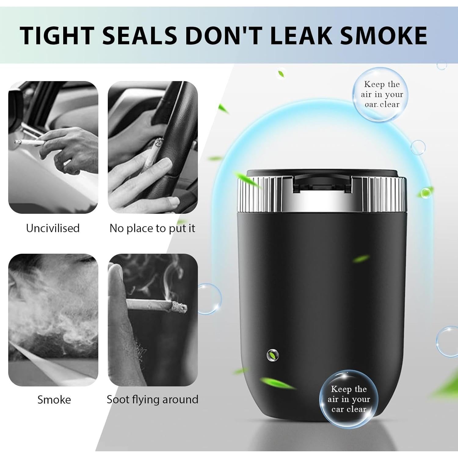 Cenicero de coche FSTURIOS con tapa y luz LED azul