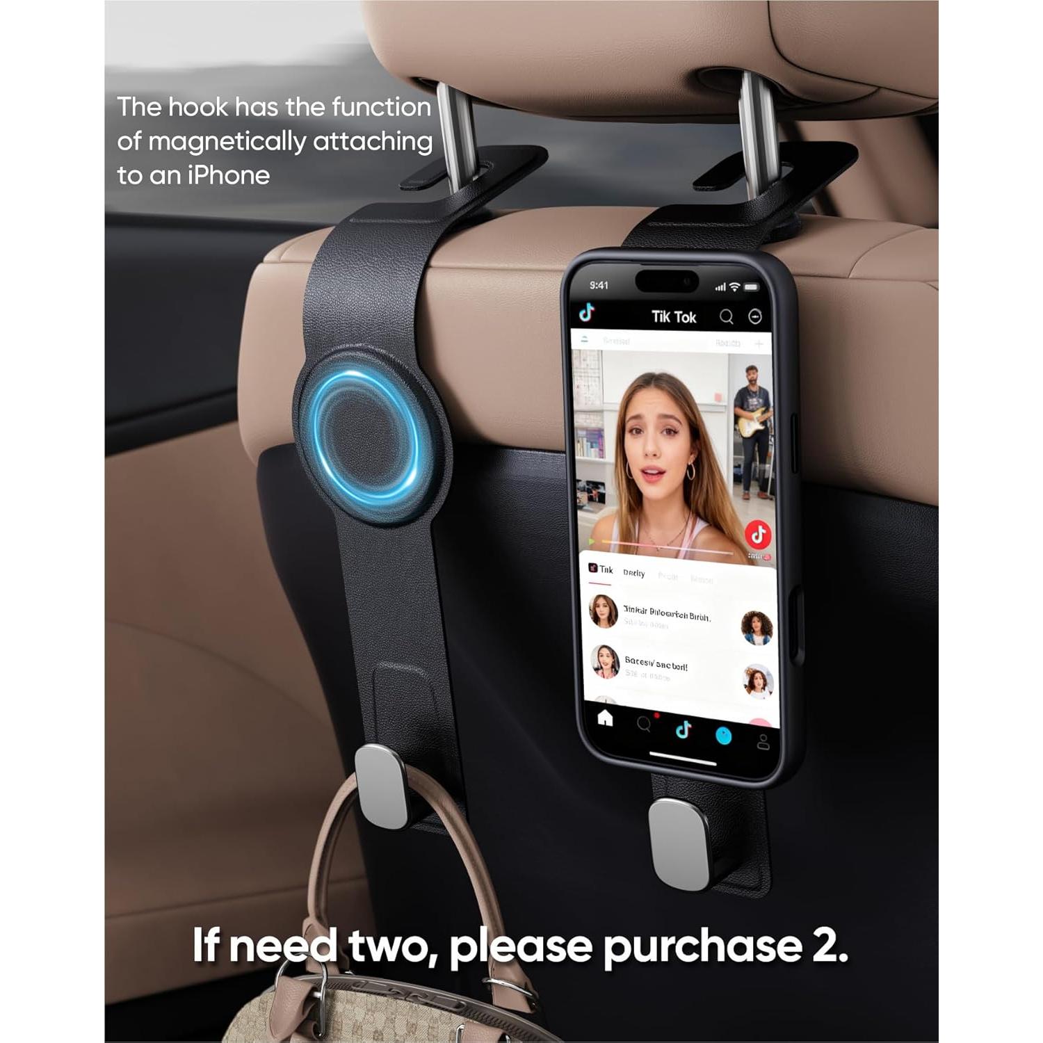 Gancho para Reposacabezas de Coche Ginsungoon 2-en-1 Negro