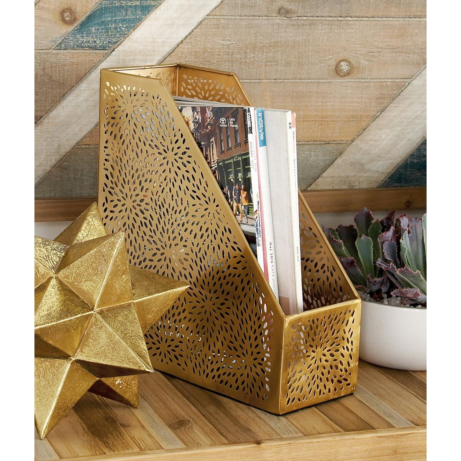 Soporte de Revistas Dorado CosmoLiving Floral 12.7x25.4x30.5 cm