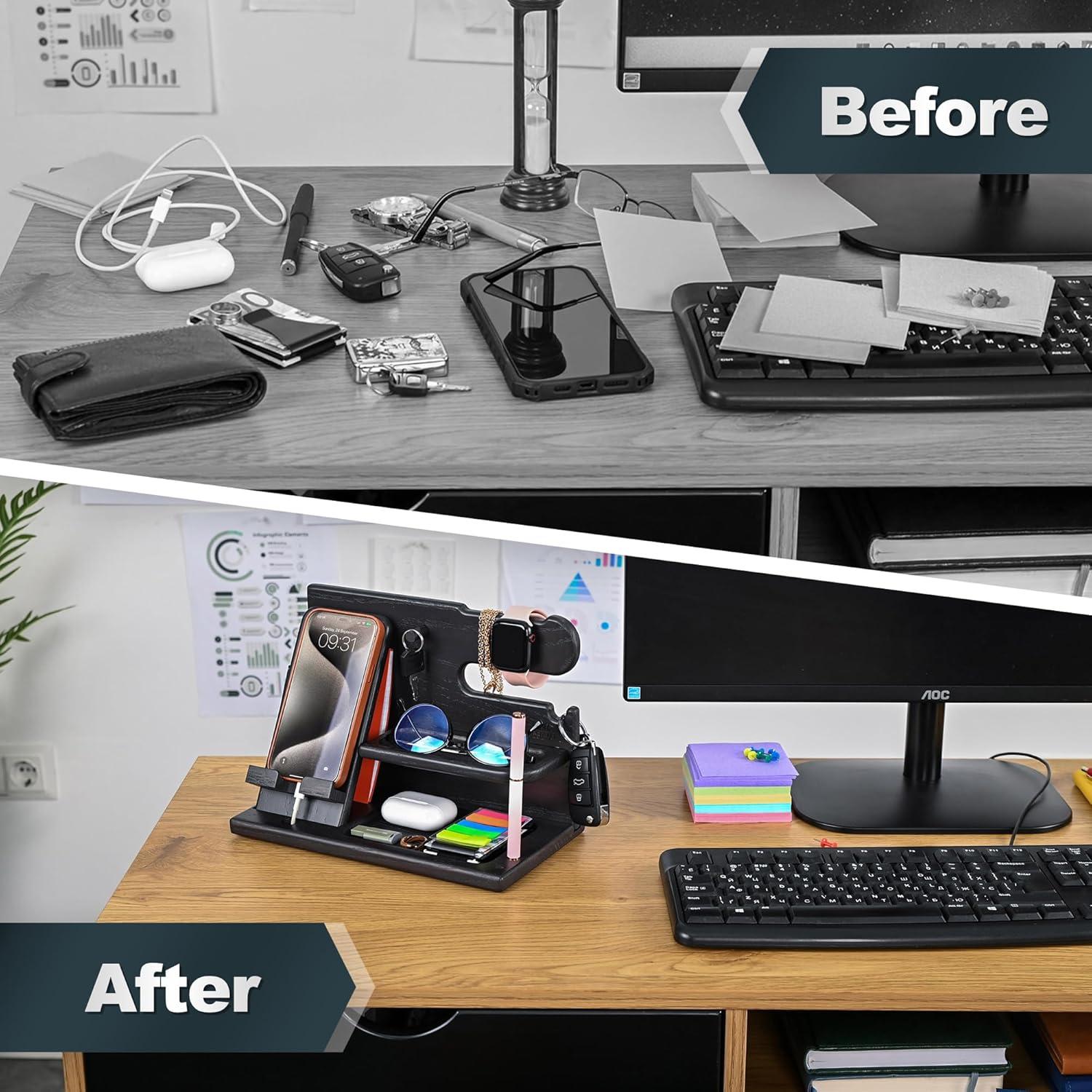 Estación de Docking de Madera Teslyar - Organizador Negro 26.5x15cm