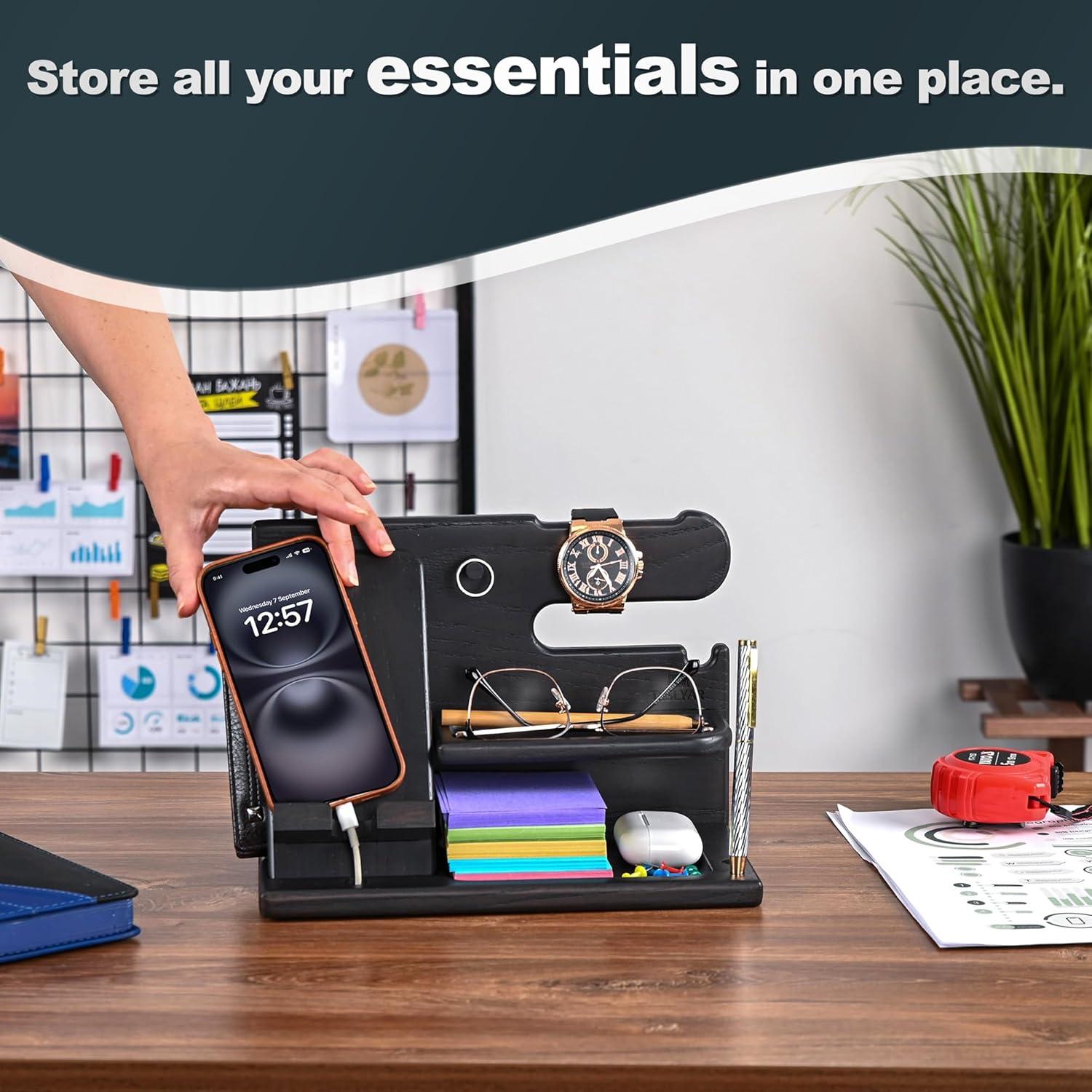 Estación de Docking de Madera Teslyar - Organizador Negro 26.5x15cm