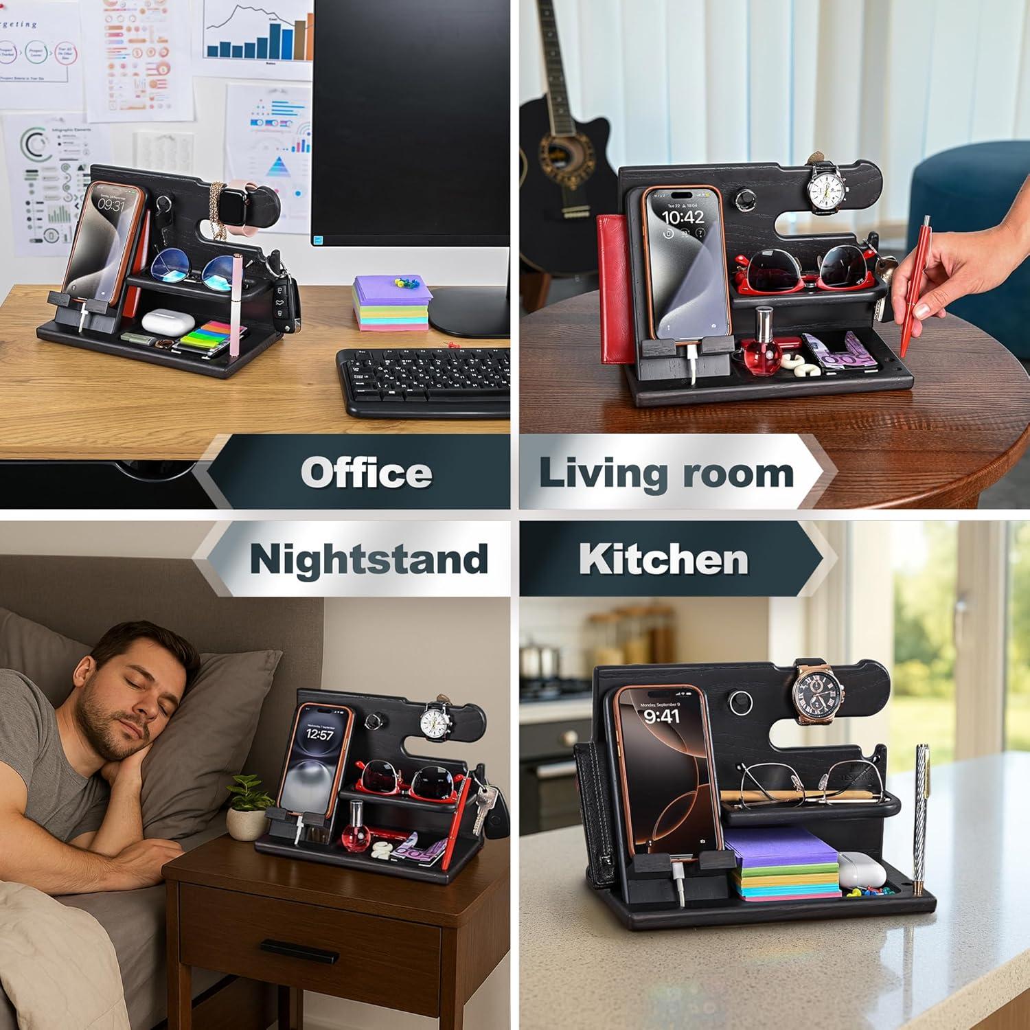 Estación de Docking de Madera Teslyar - Organizador Negro 26.5x15cm