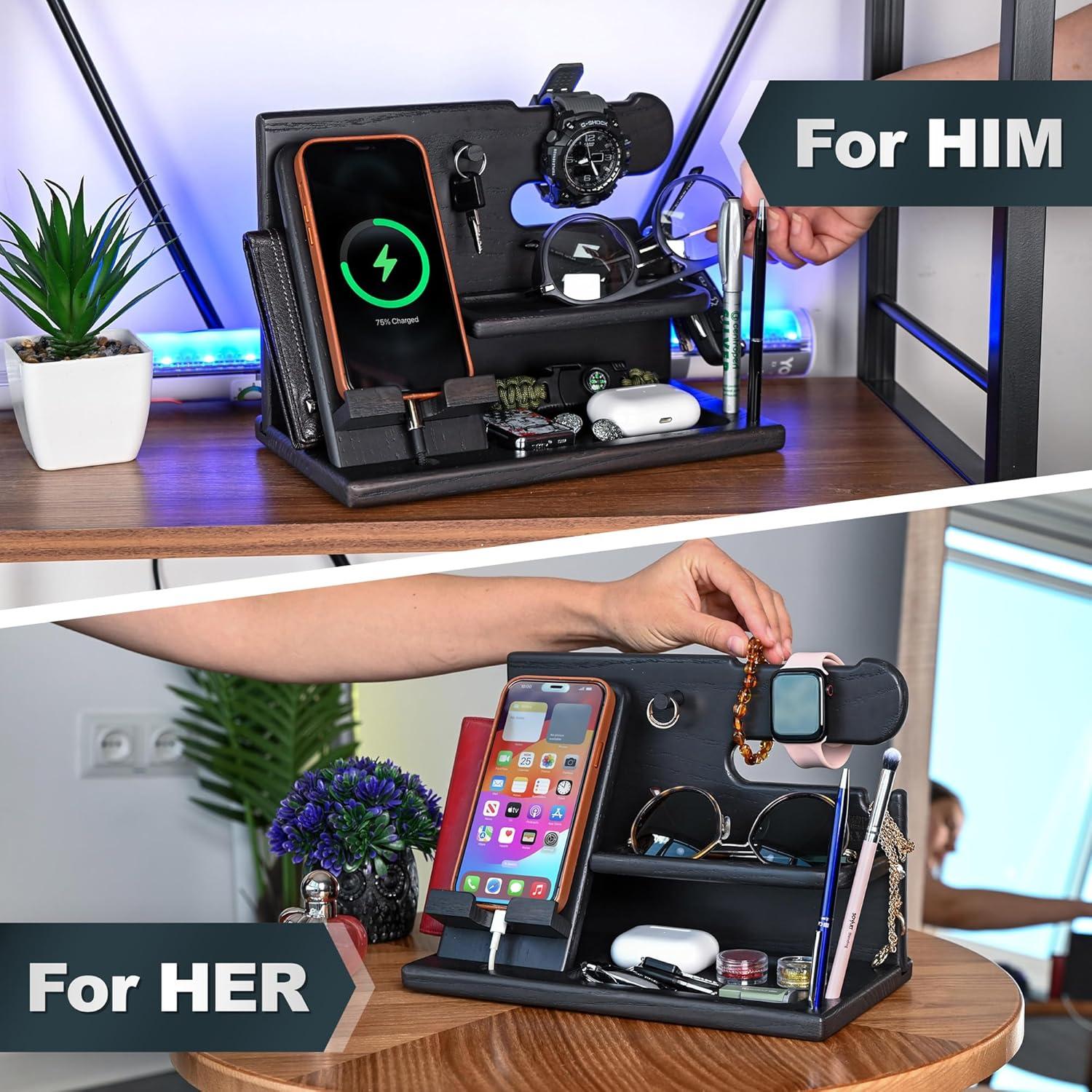 Estación de Docking de Madera Teslyar - Organizador Negro 26.5x15cm