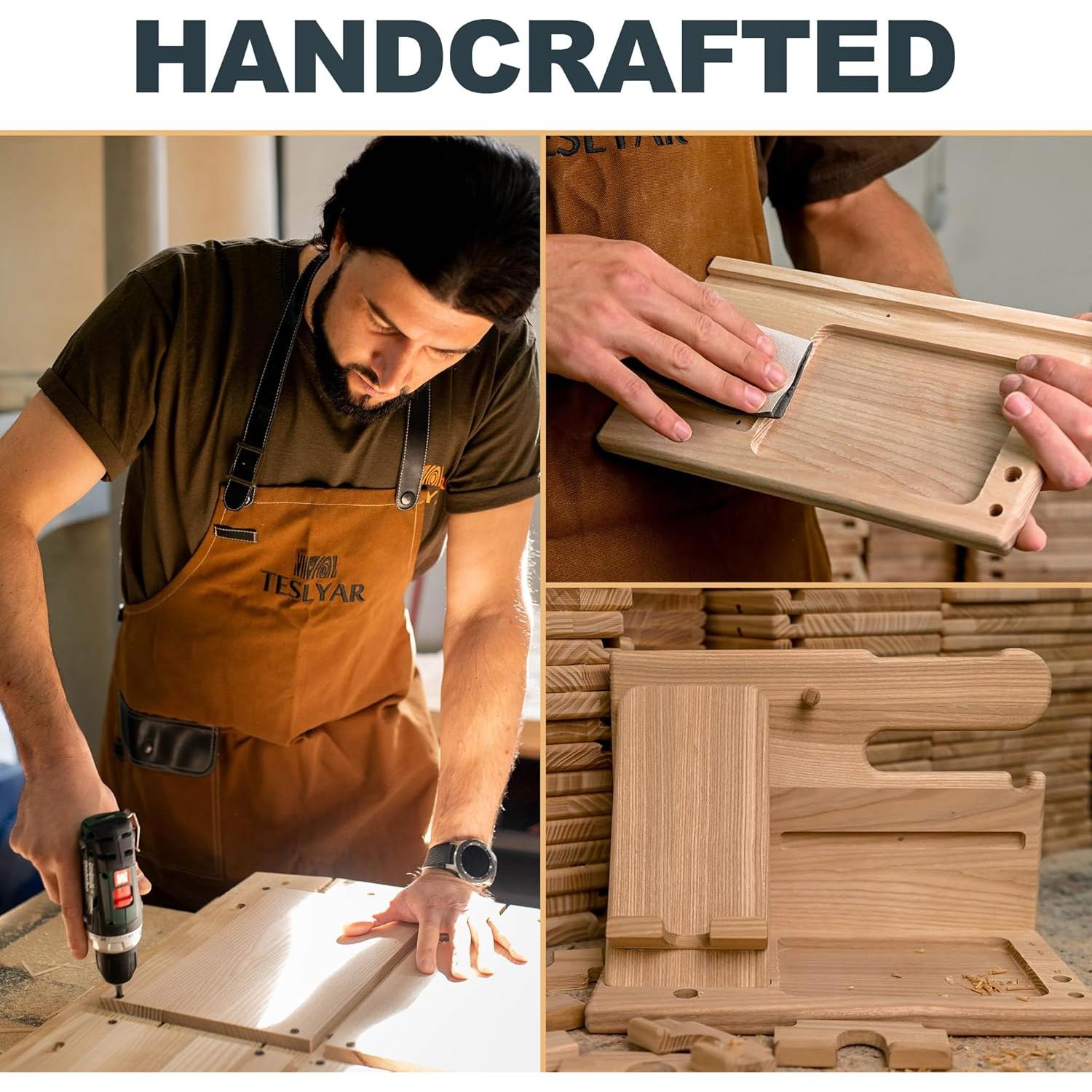 Estación de Docking de Madera Teslyar - Organizador Negro 26.5x15cm