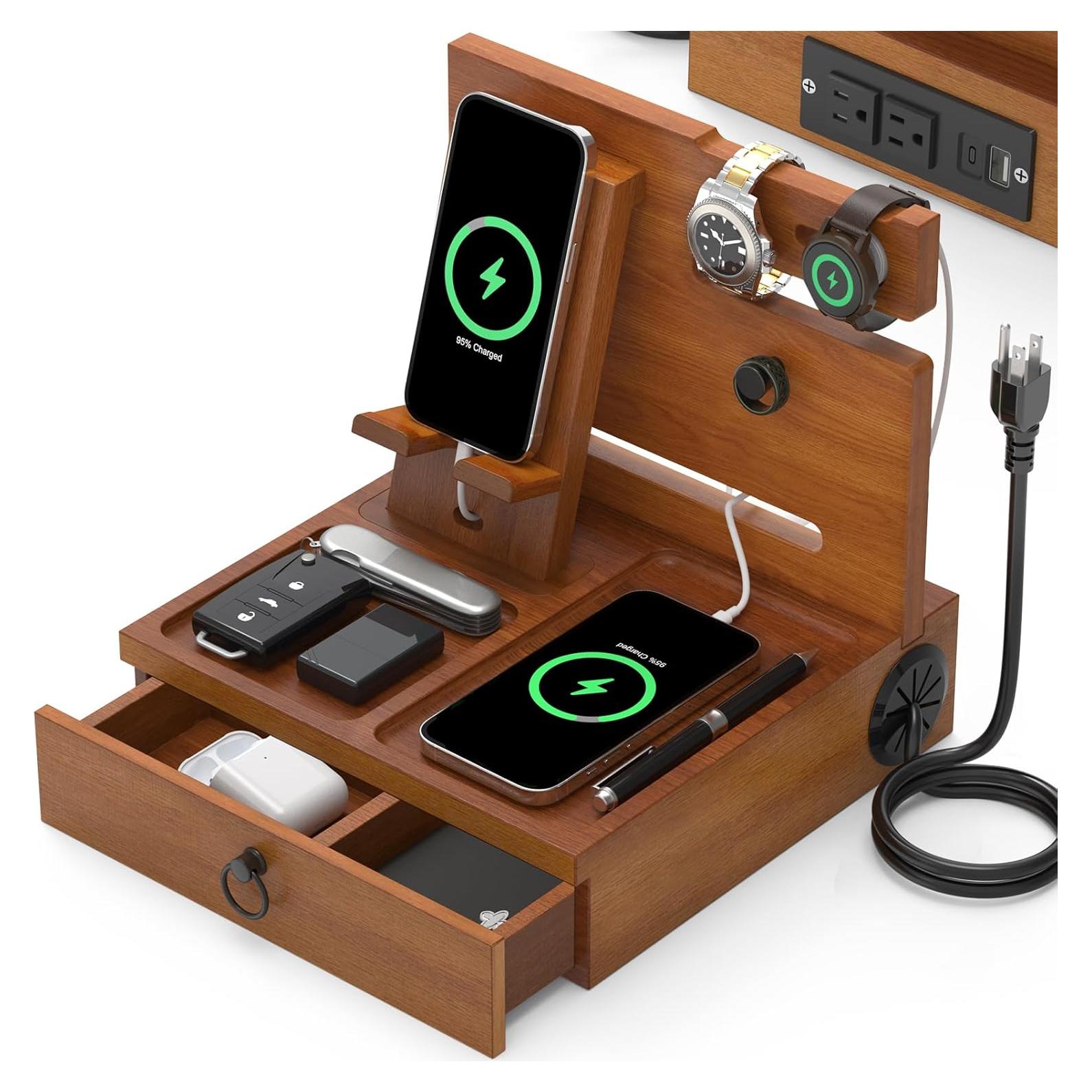 Organizador de Mesita de Noche Zaldia con Estación de Carga USB