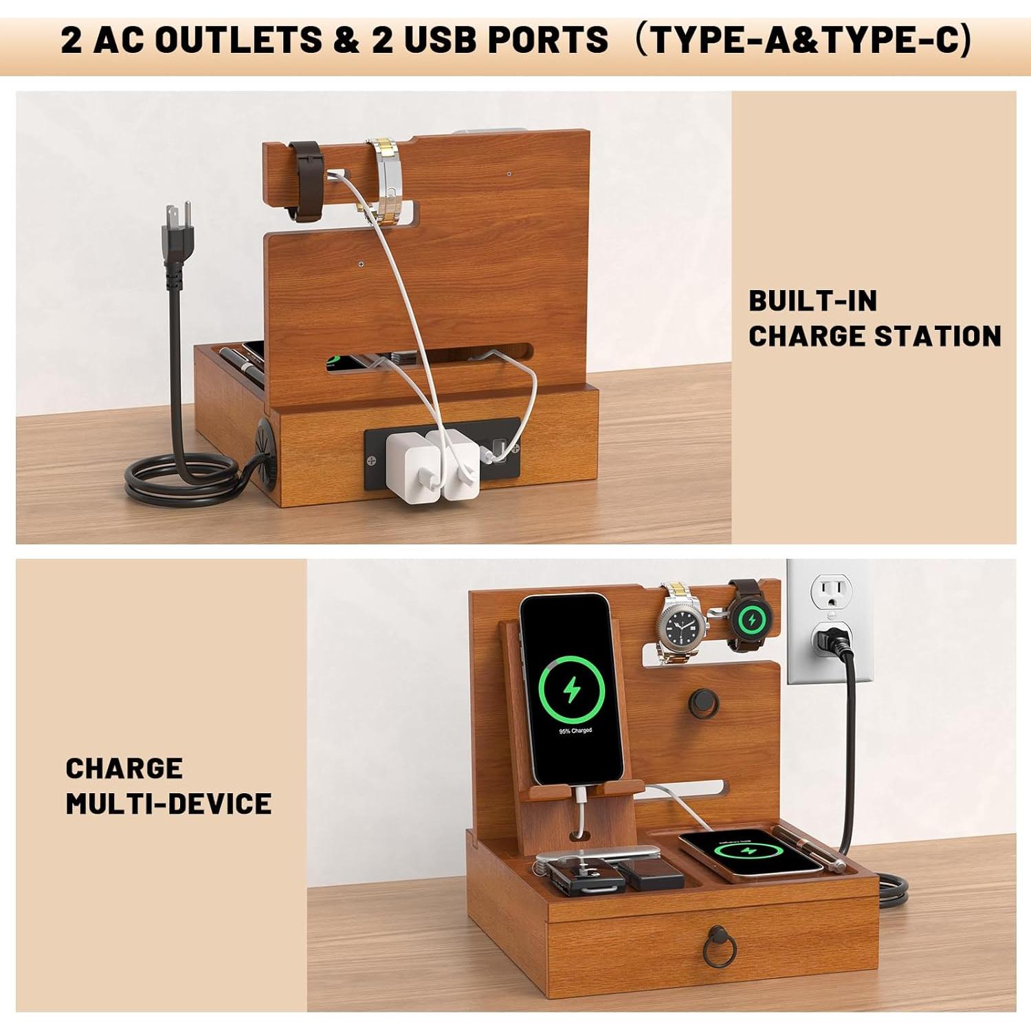 Organizador de Mesita de Noche Zaldia con Estación de Carga USB