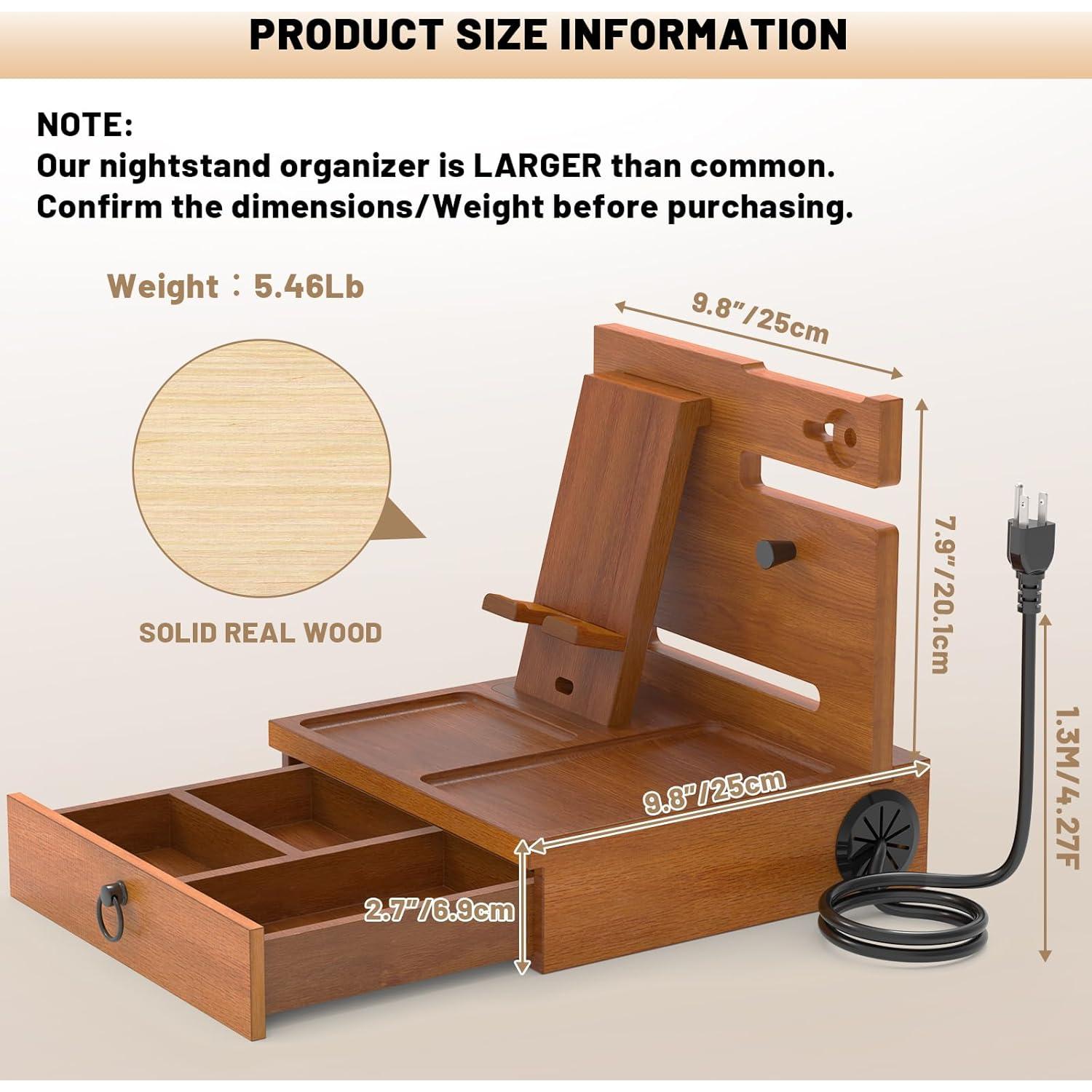 Organizador de Mesita de Noche Zaldia con Estación de Carga USB