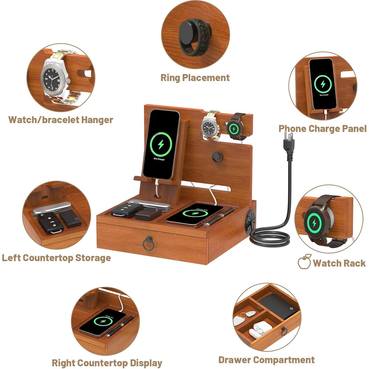 Organizador de Mesita de Noche Zaldia con Estación de Carga USB