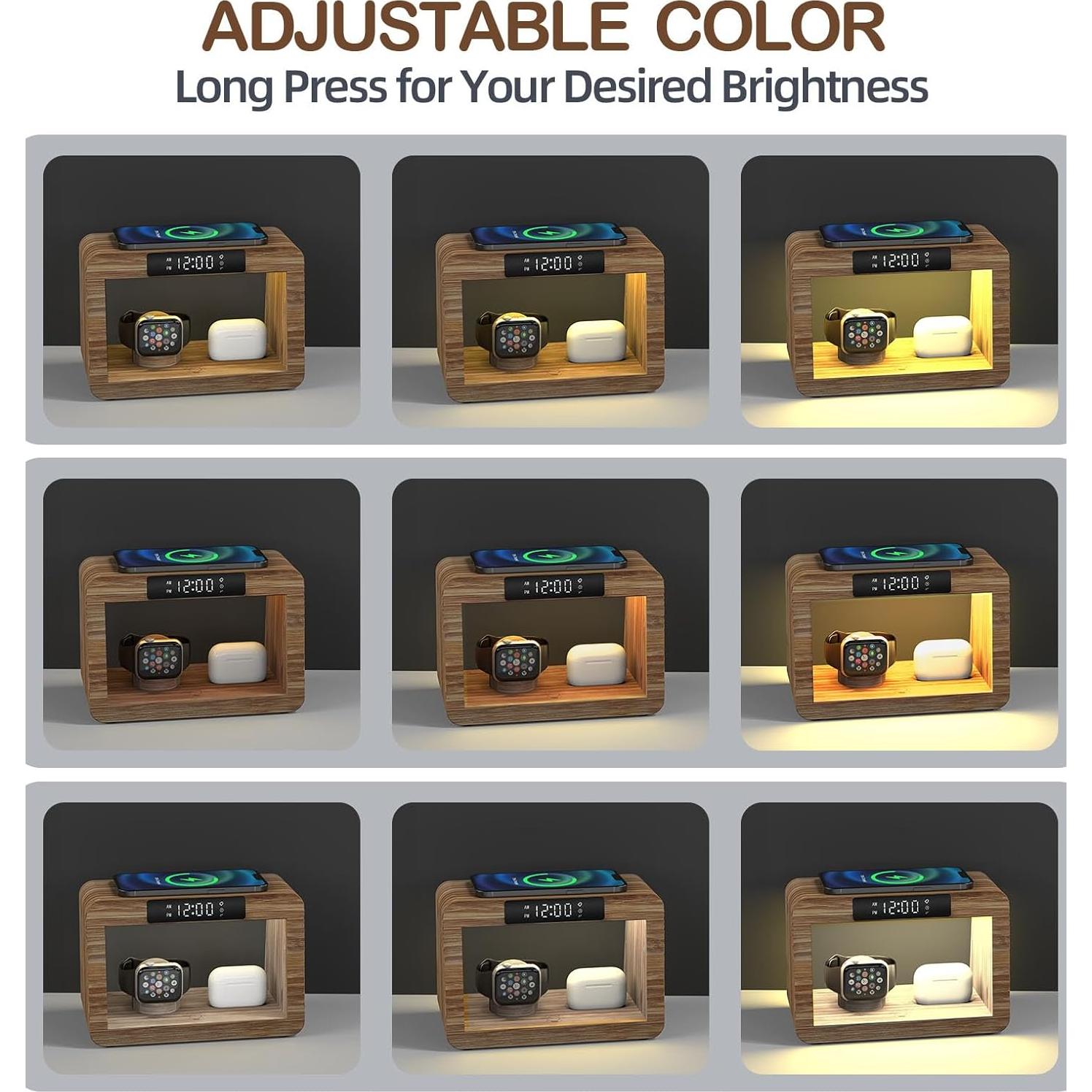 Estación de Carga Inalámbrica 15W Alltripal con Reloj y Luz