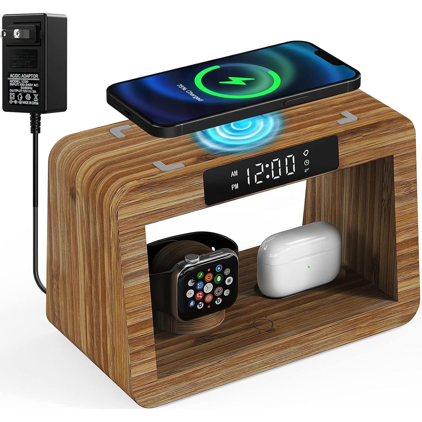 Estación de Carga Inalámbrica 15W Alltripal con Reloj y Luz