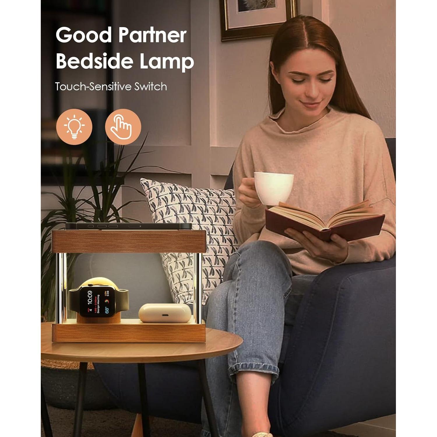 Estación de Carga Inalámbrica de Bambú 4 en 1 con Luz Nocturna