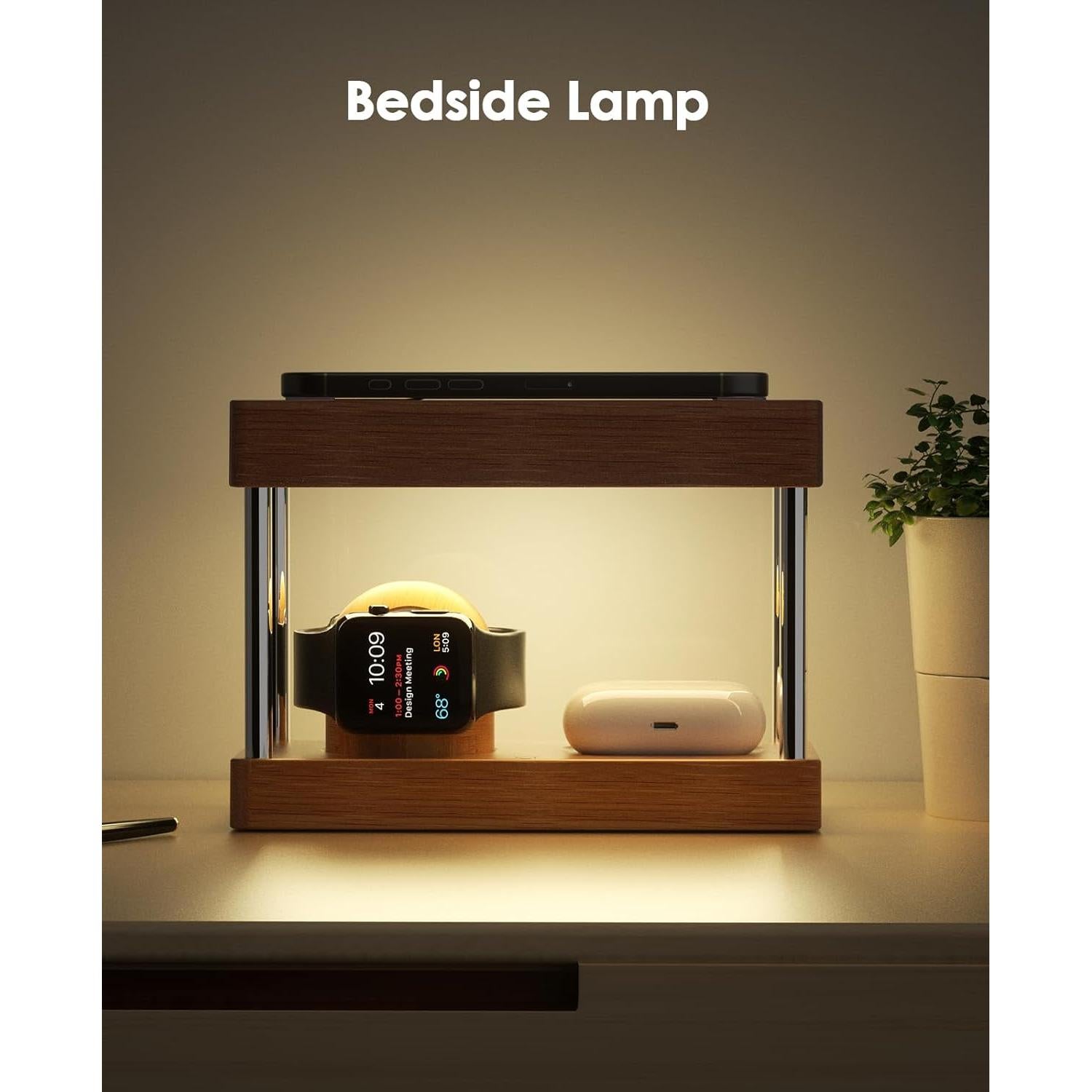 Estación de Carga Inalámbrica de Bambú 4 en 1 con Luz Nocturna