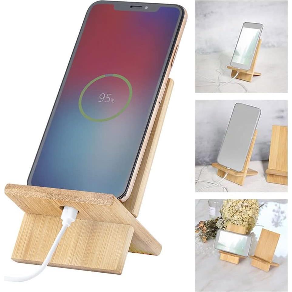 Soporte de Teléfono de Bambú FadyDail con Agujero de Carga