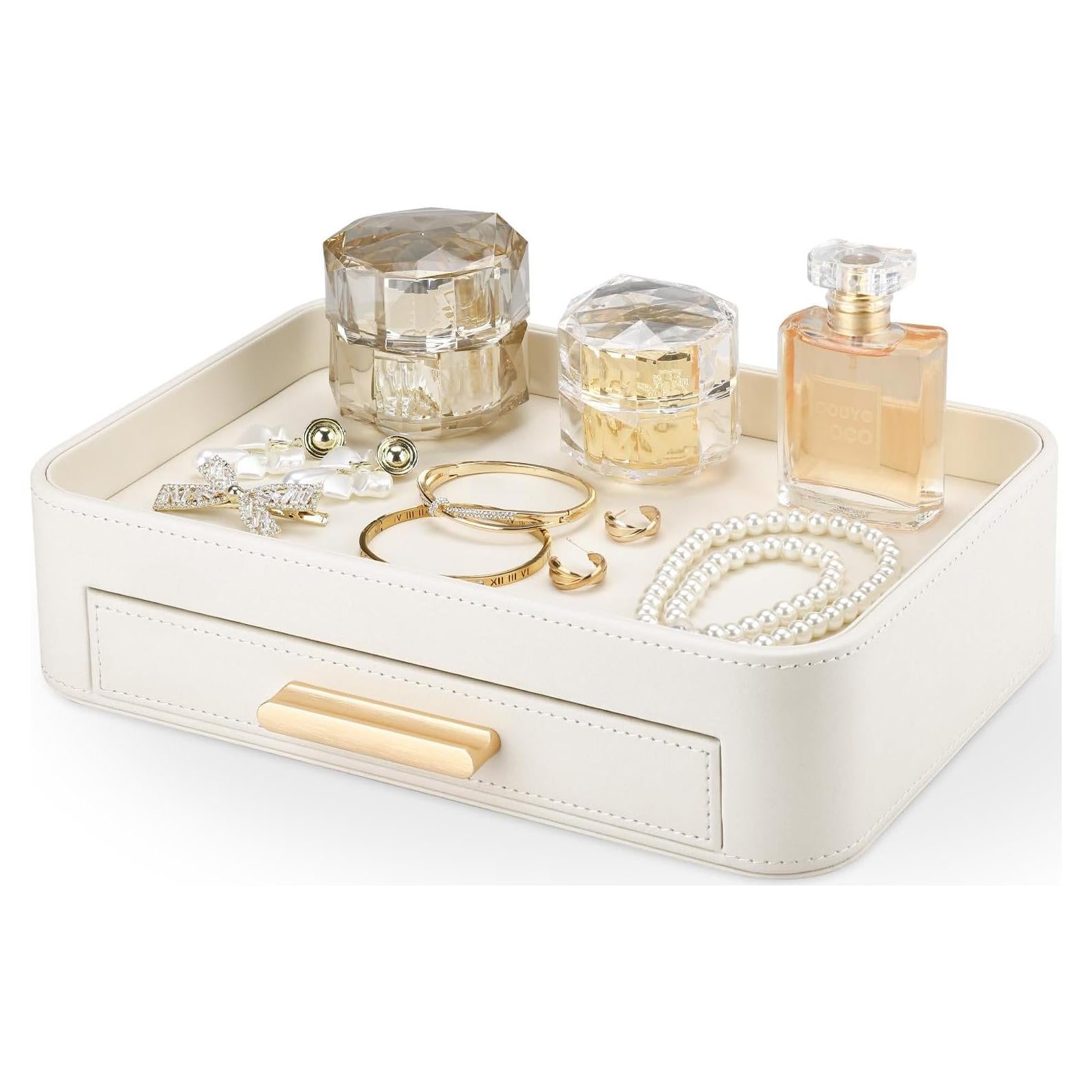 Bandeja Organizadora de Cuero PU GORESE con Cajón Blanco