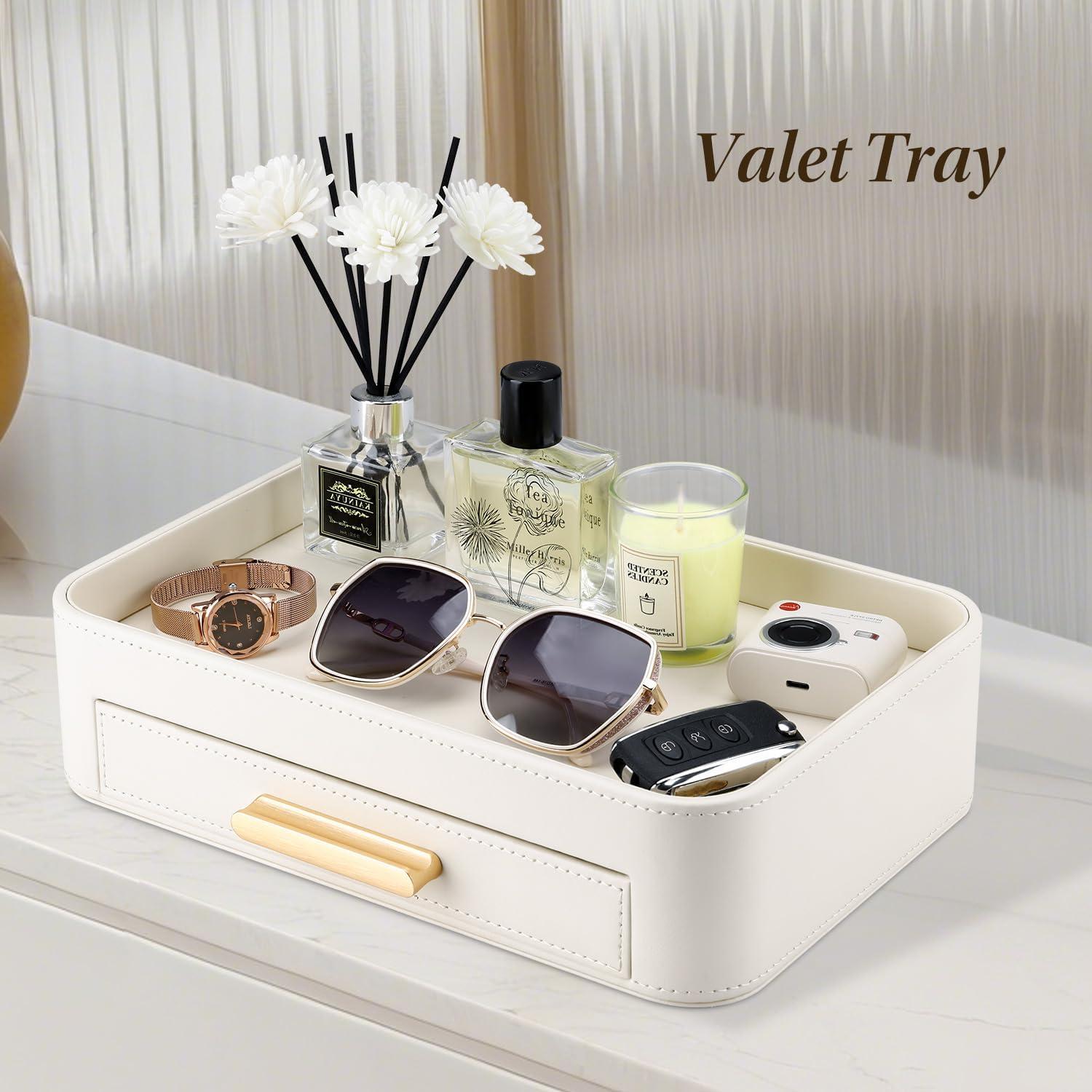 Bandeja Organizadora de Cuero PU GORESE con Cajón Blanco