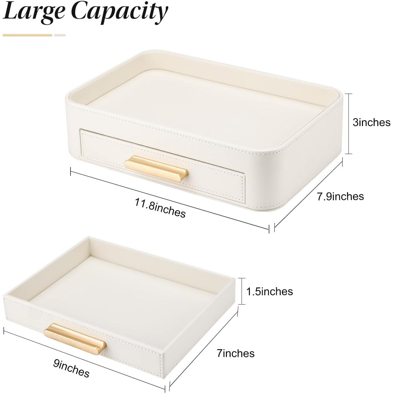 Bandeja Organizadora de Cuero PU GORESE con Cajón Blanco