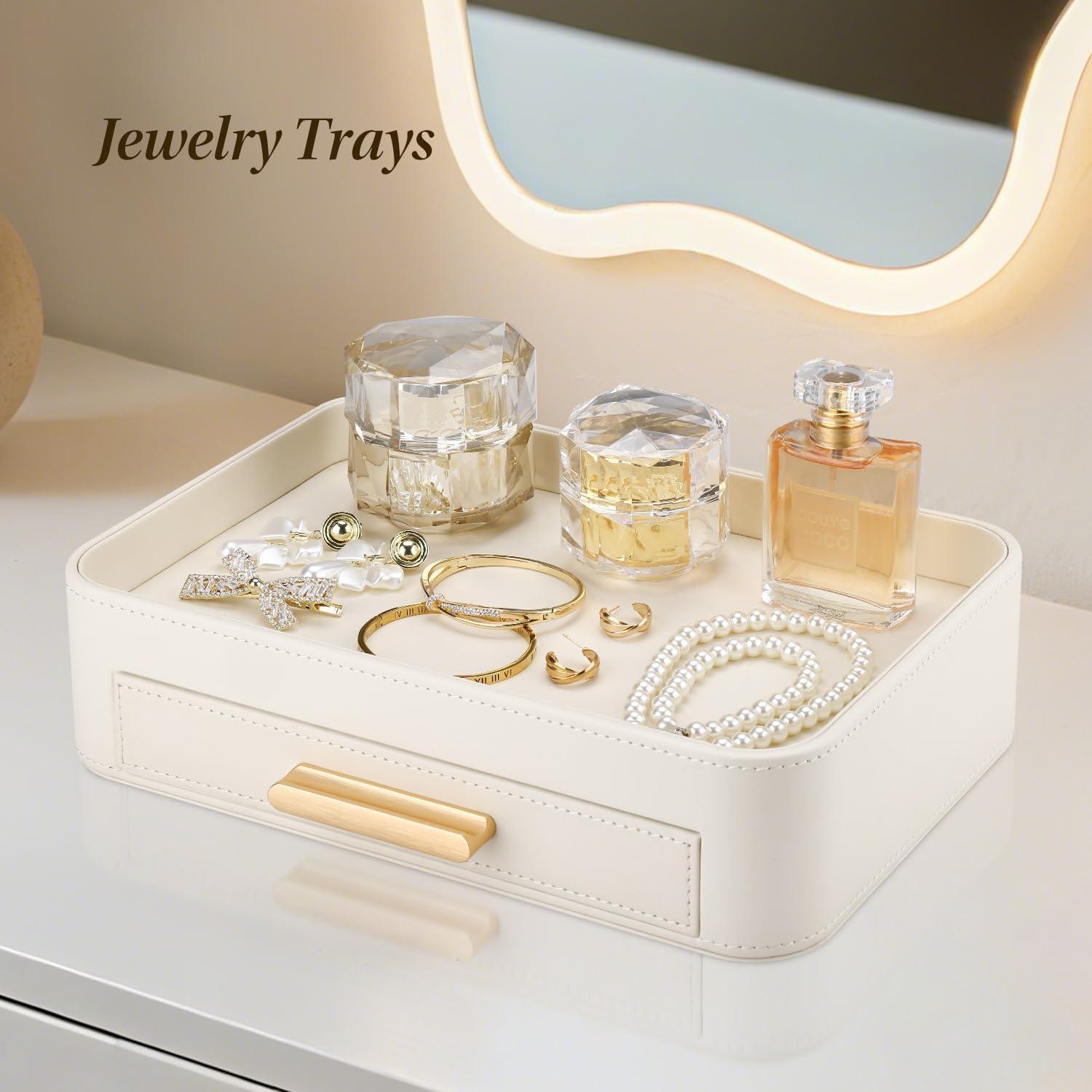 Bandeja Organizadora de Cuero PU GORESE con Cajón Blanco