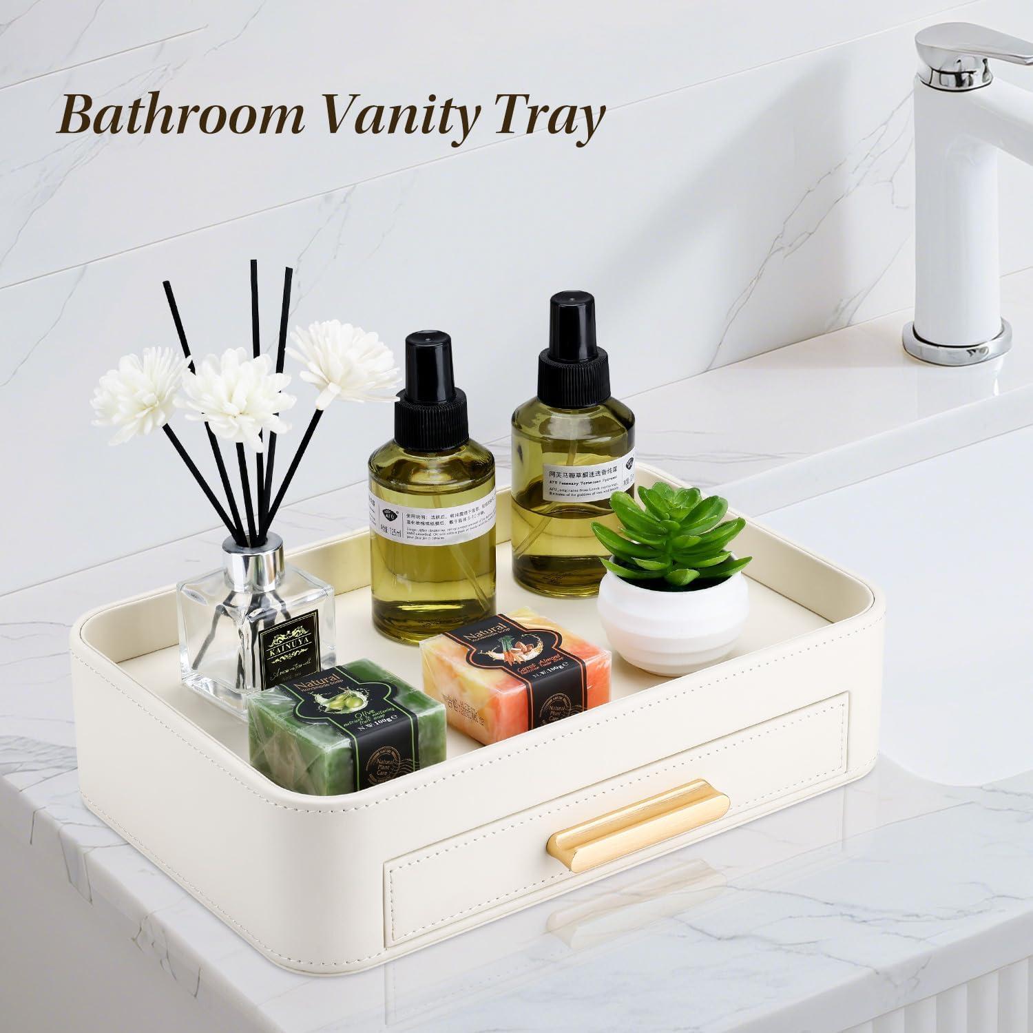 Bandeja Organizadora de Cuero PU GORESE con Cajón Blanco