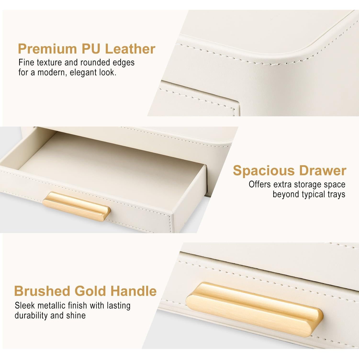 Bandeja Organizadora de Cuero PU GORESE con Cajón Blanco