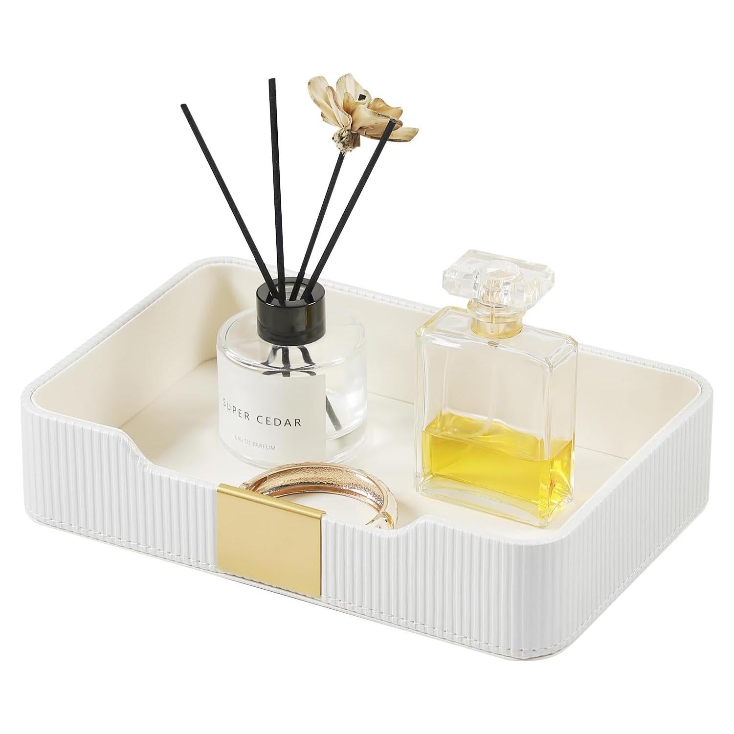 Organizador de Escritorio Cretkhp Bandeja Valet Cuero PU Blanco