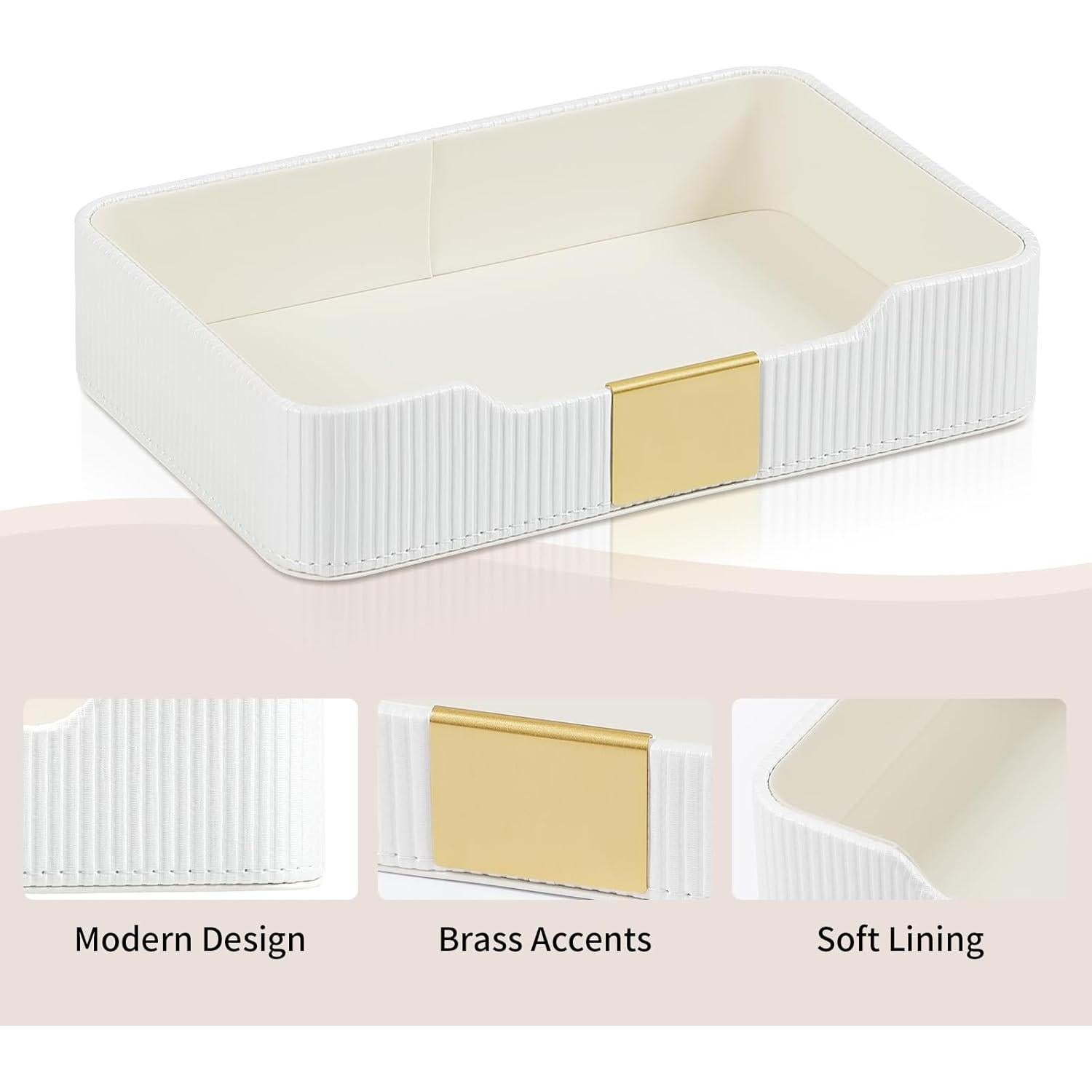 Organizador de Escritorio Cretkhp Bandeja Valet Cuero PU Blanco