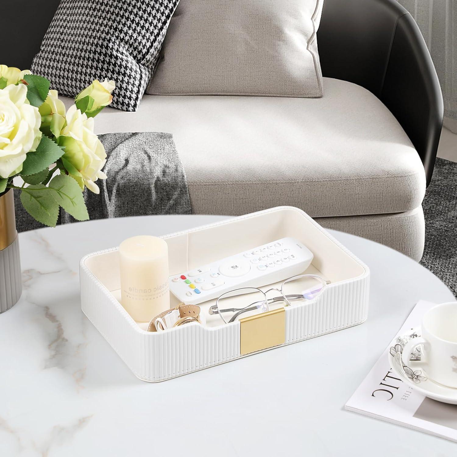 Organizador de Escritorio Cretkhp Bandeja Valet Cuero PU Blanco