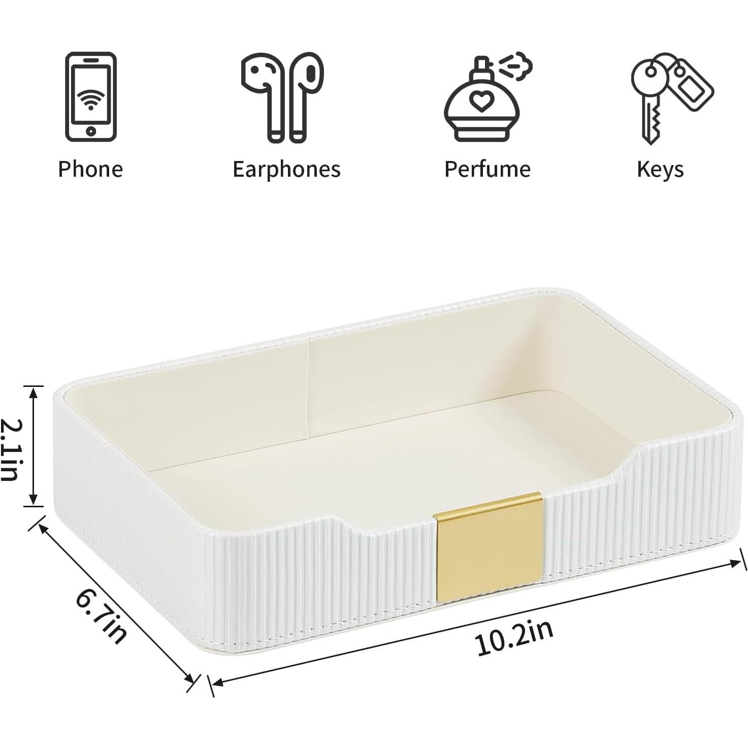 Organizador de Escritorio Cretkhp Bandeja Valet Cuero PU Blanco