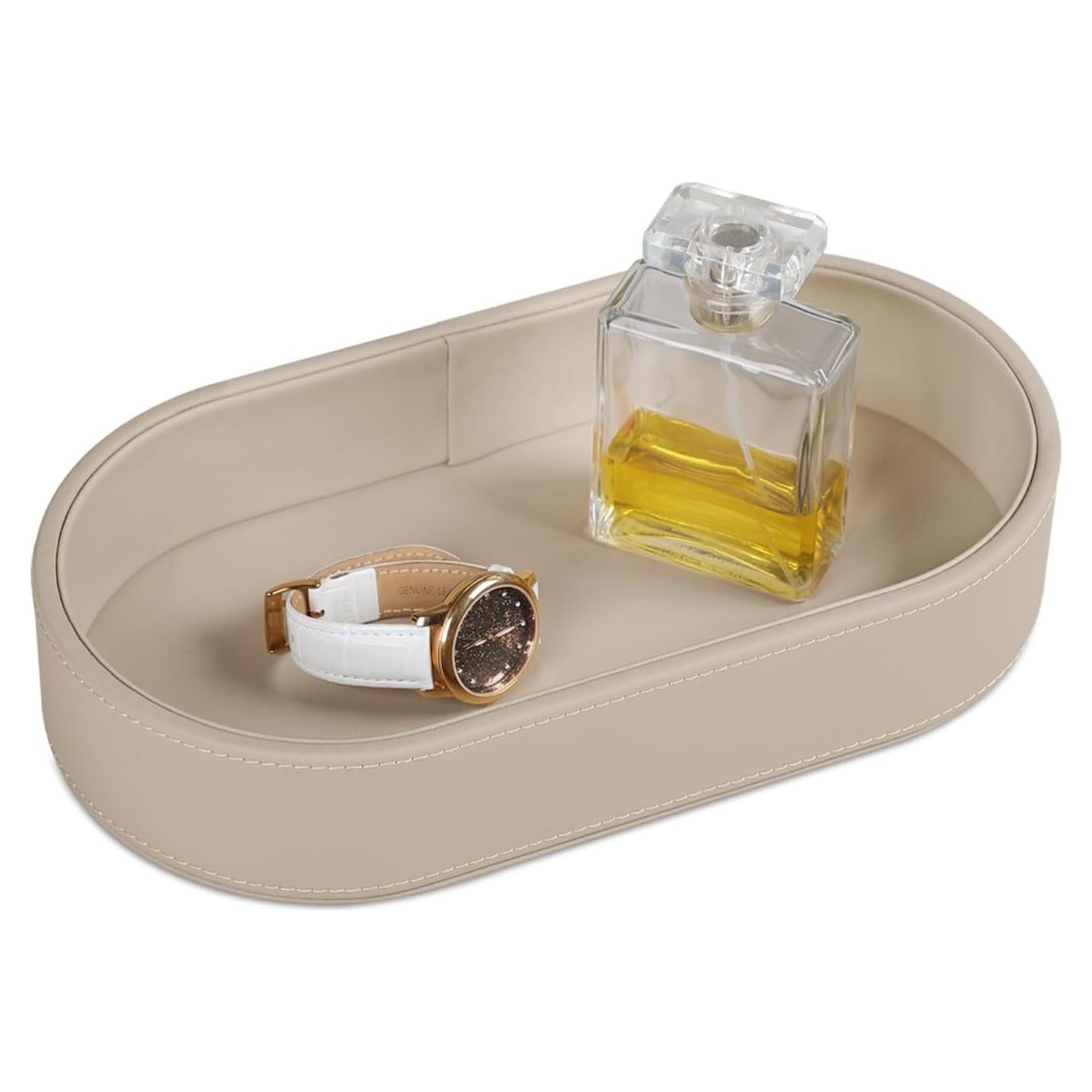 Bandeja Ovalada de Valet NICLNGSH de Cuero PU Beige 27.94x15.24 cm