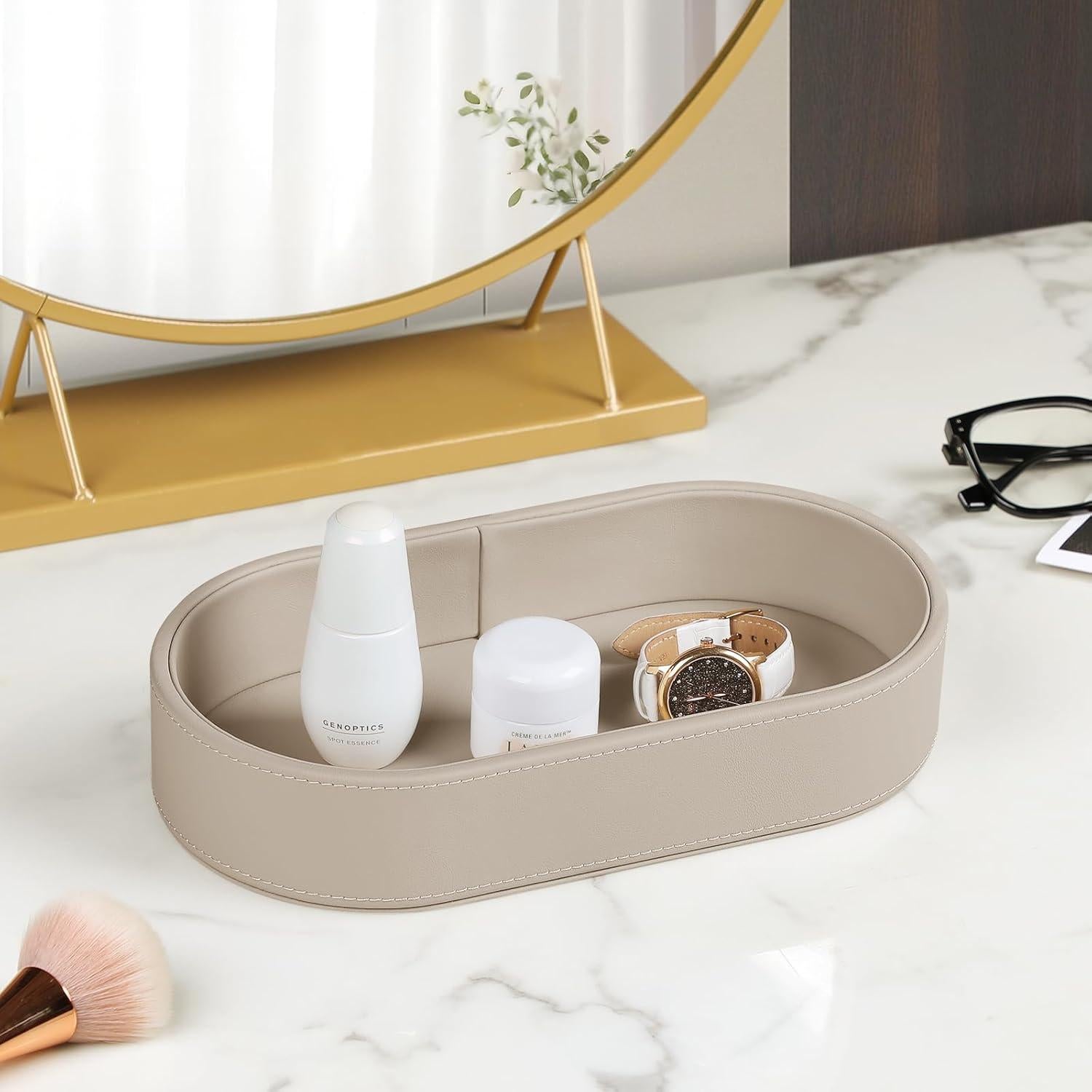 Bandeja Ovalada de Valet NICLNGSH de Cuero PU Beige 27.94x15.24 cm