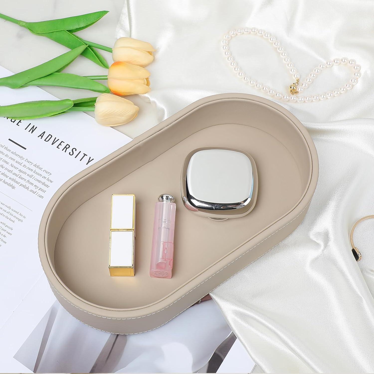 Bandeja Ovalada de Valet NICLNGSH de Cuero PU Beige 27.94x15.24 cm