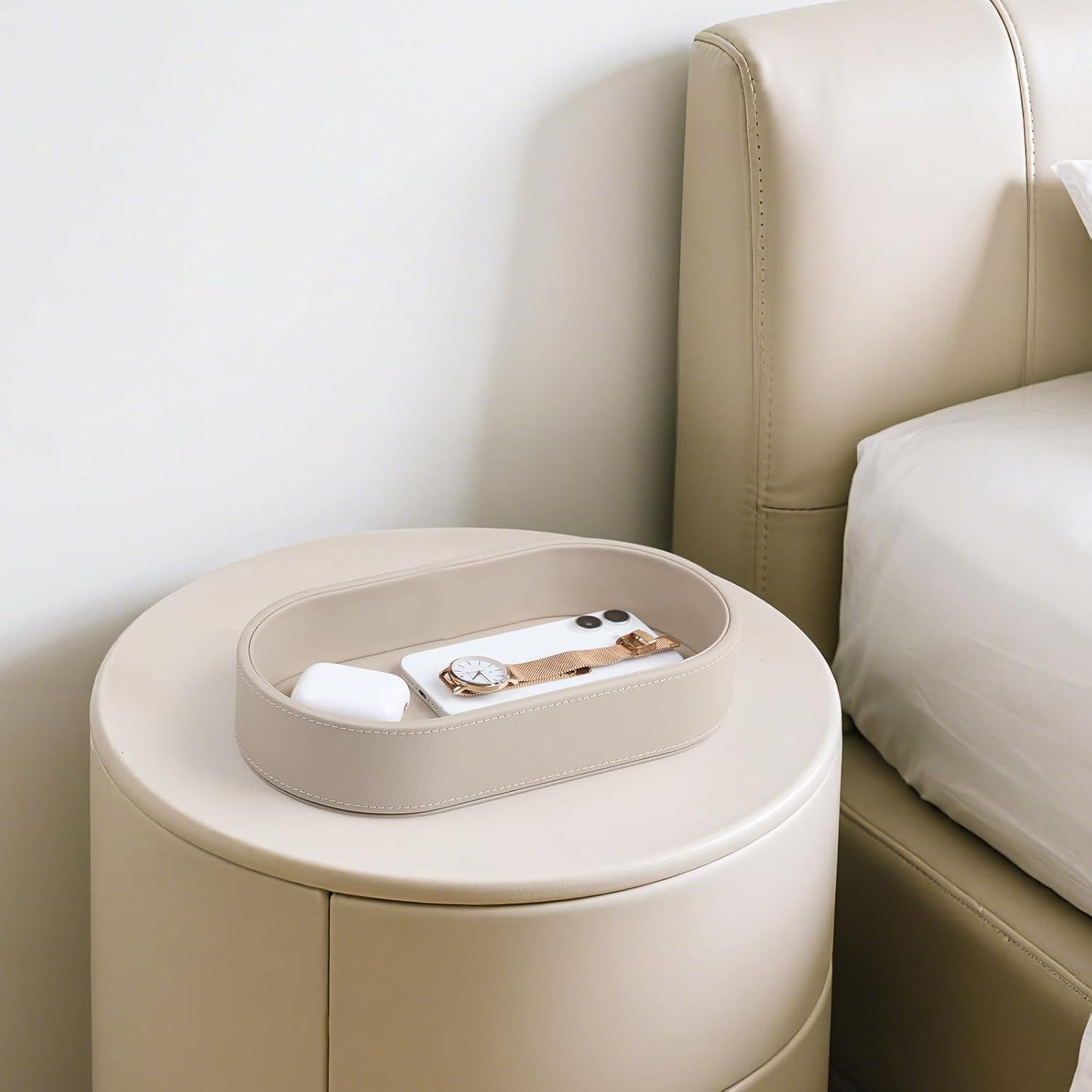 Bandeja Ovalada de Valet NICLNGSH de Cuero PU Beige 27.94x15.24 cm