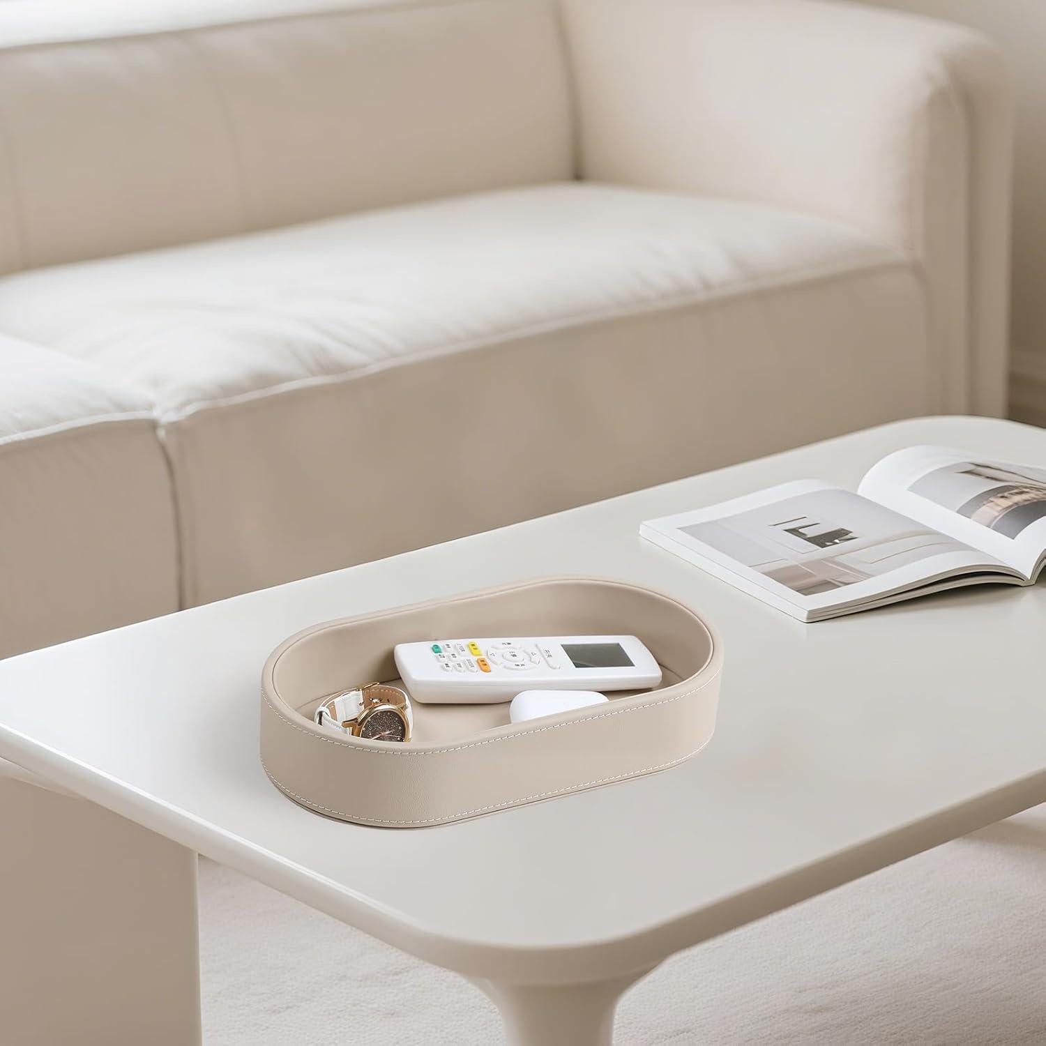 Bandeja Ovalada de Valet NICLNGSH de Cuero PU Beige 27.94x15.24 cm