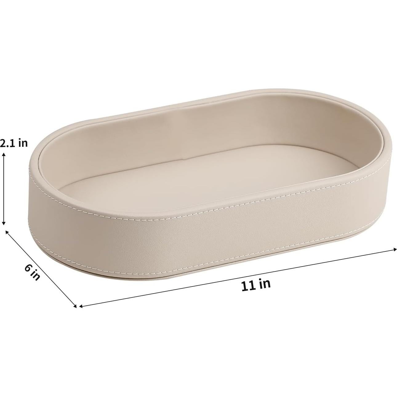 Bandeja Ovalada de Valet NICLNGSH de Cuero PU Beige 27.94x15.24 cm