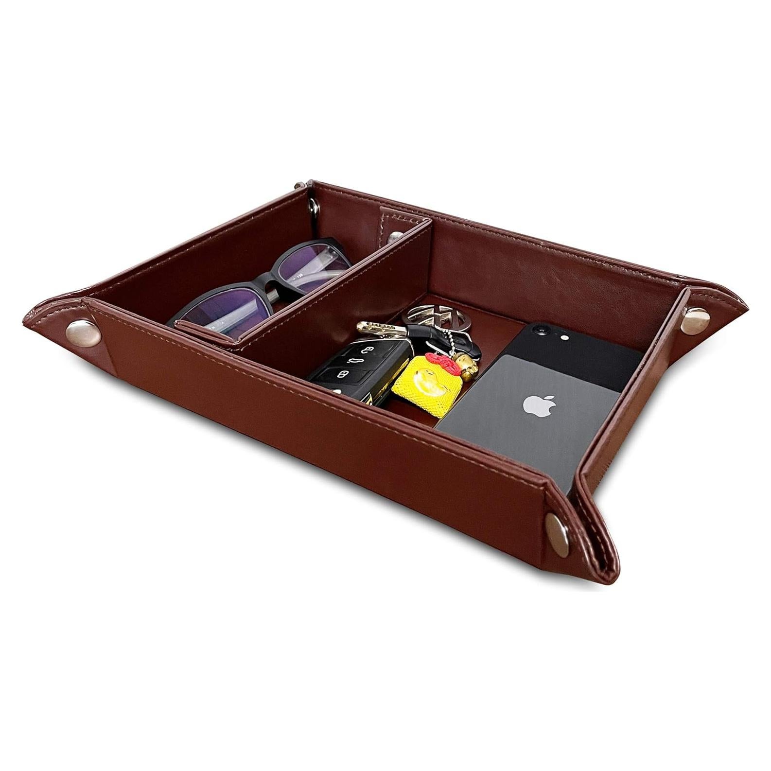 Bandeja de Valet SUKKMORI de Cuero PU Marrón 26.9x20.5 cm