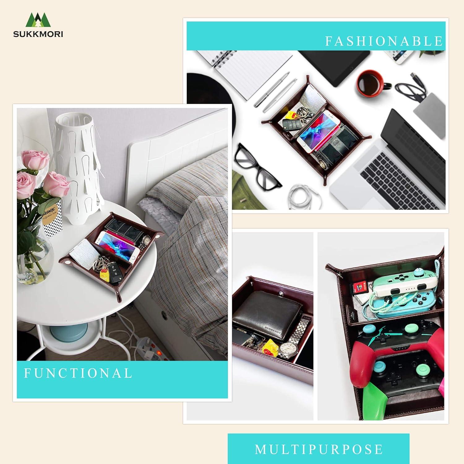 Bandeja de Valet SUKKMORI de Cuero PU Marrón 26.9x20.5 cm