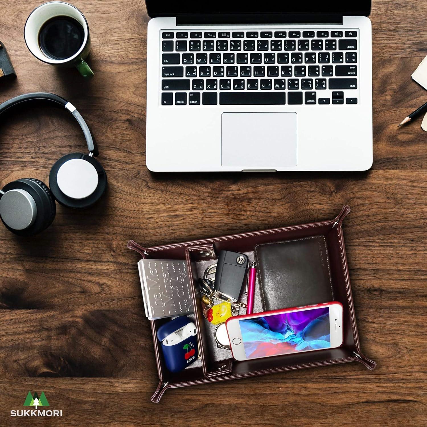 Bandeja de Valet SUKKMORI de Cuero PU Marrón 26.9x20.5 cm