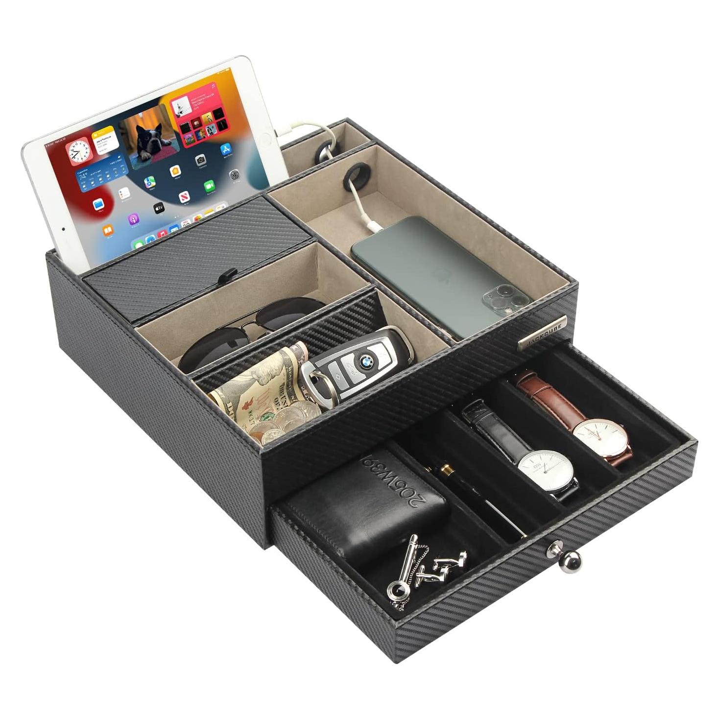 Organizador de Mesita de Noche JackCubeDesign Cuero Negro 28x27cm