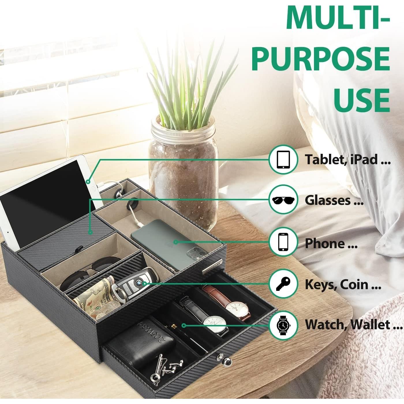 Organizador de Mesita de Noche JackCubeDesign Cuero Negro 28x27cm