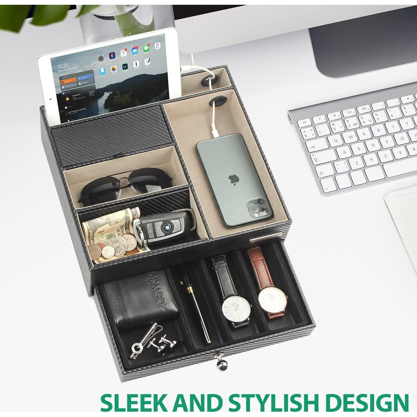 Organizador de Mesita de Noche JackCubeDesign Cuero Negro 28x27cm