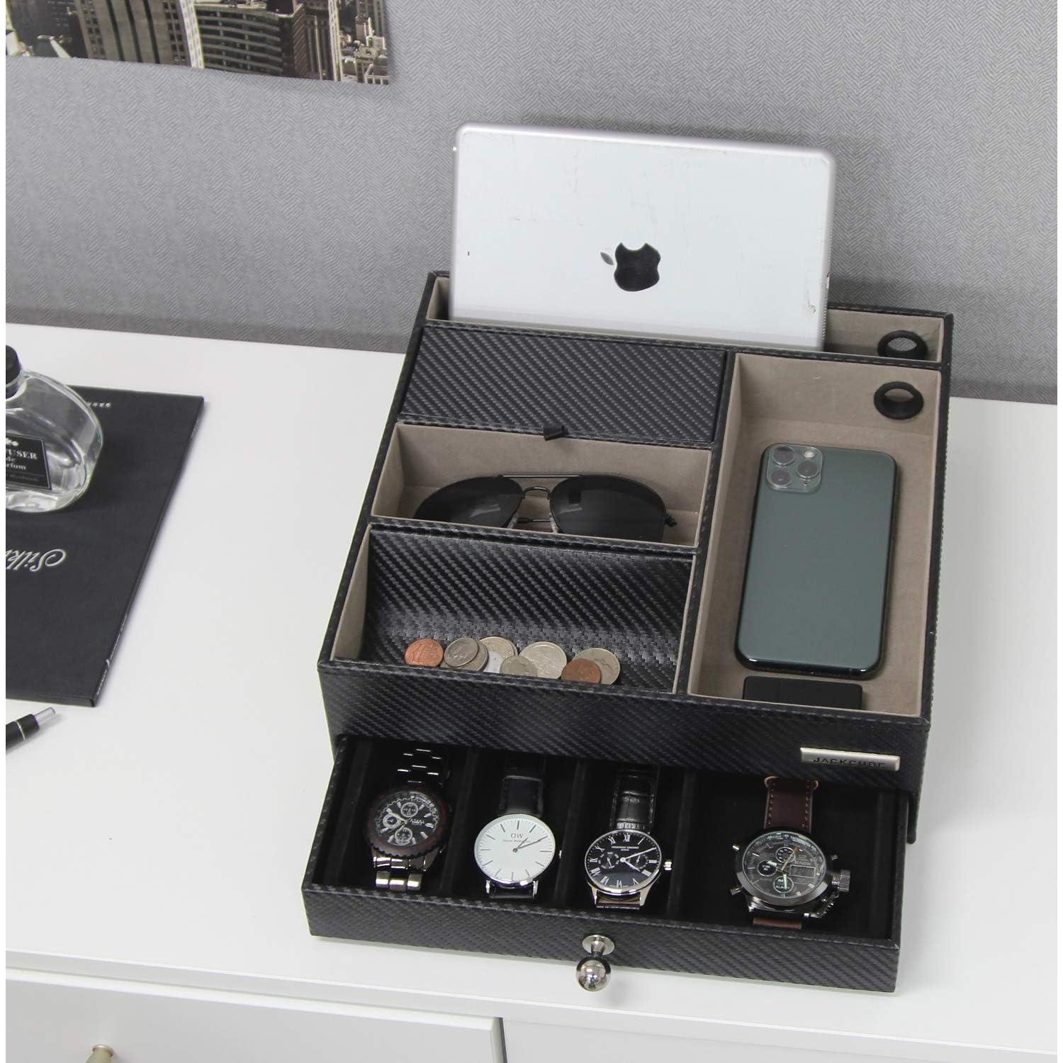 Organizador de Mesita de Noche JackCubeDesign Cuero Negro 28x27cm