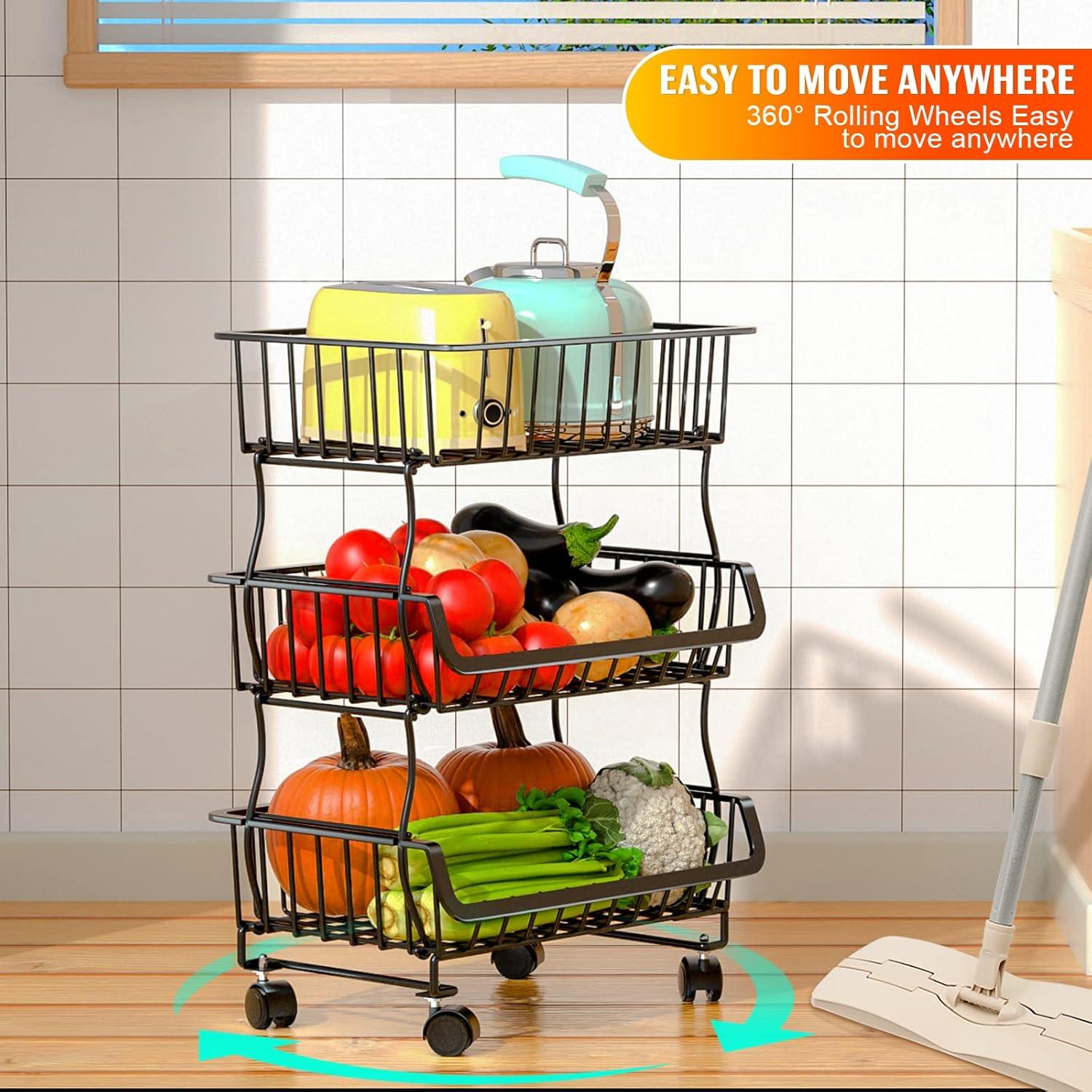 Carrito de Almacenamiento Rodante Gsiekare 3 Niveles Negro