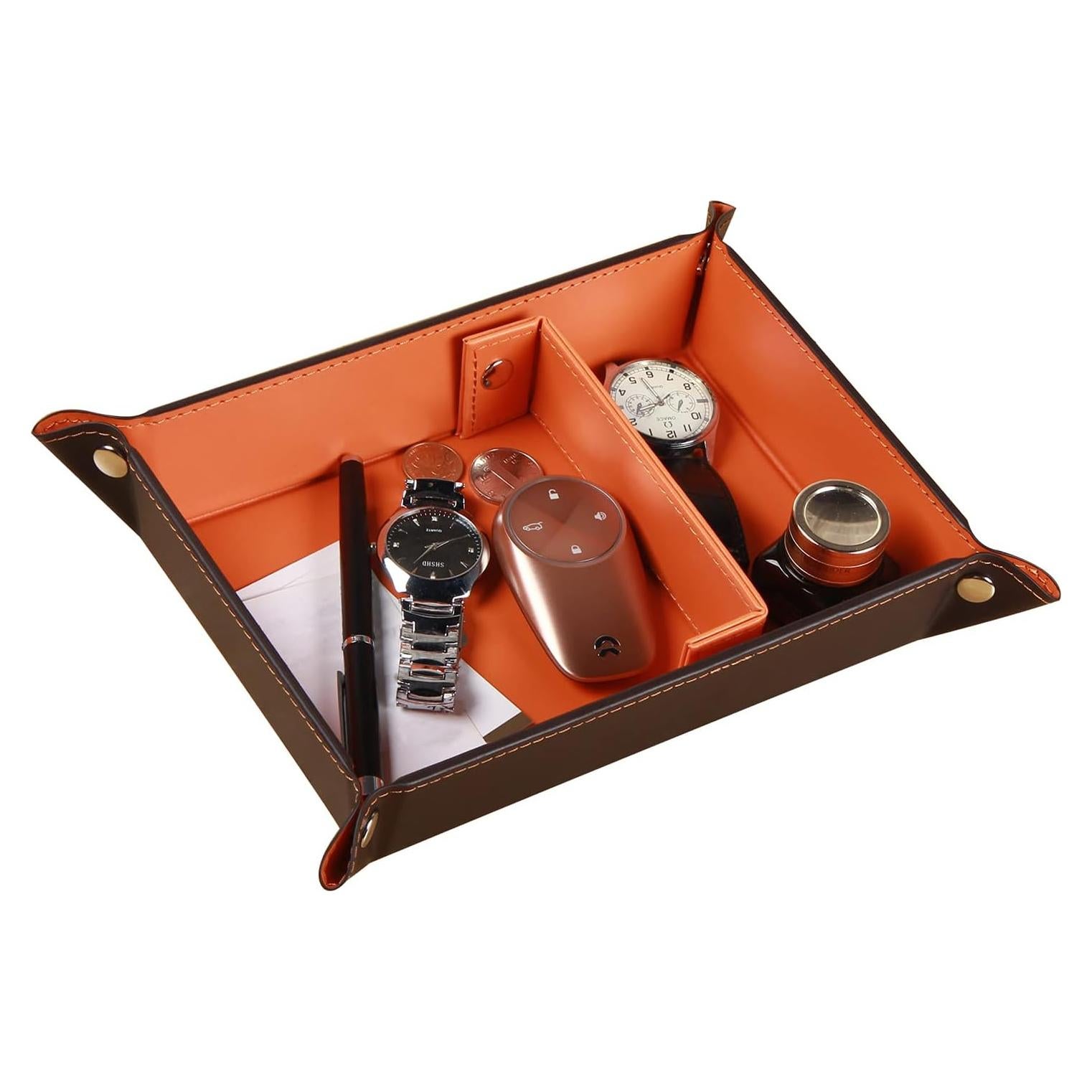 Bandeja Organizadora de Llaves YAPISHI de Cuero Naranja