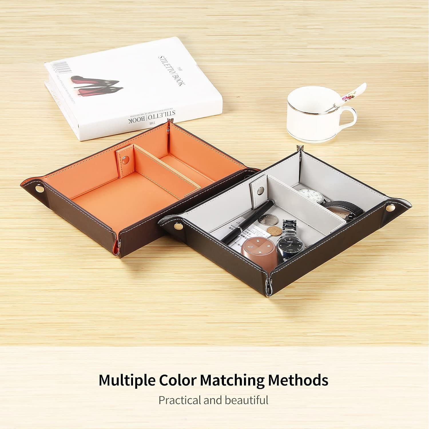 Bandeja Organizadora de Llaves YAPISHI de Cuero Naranja